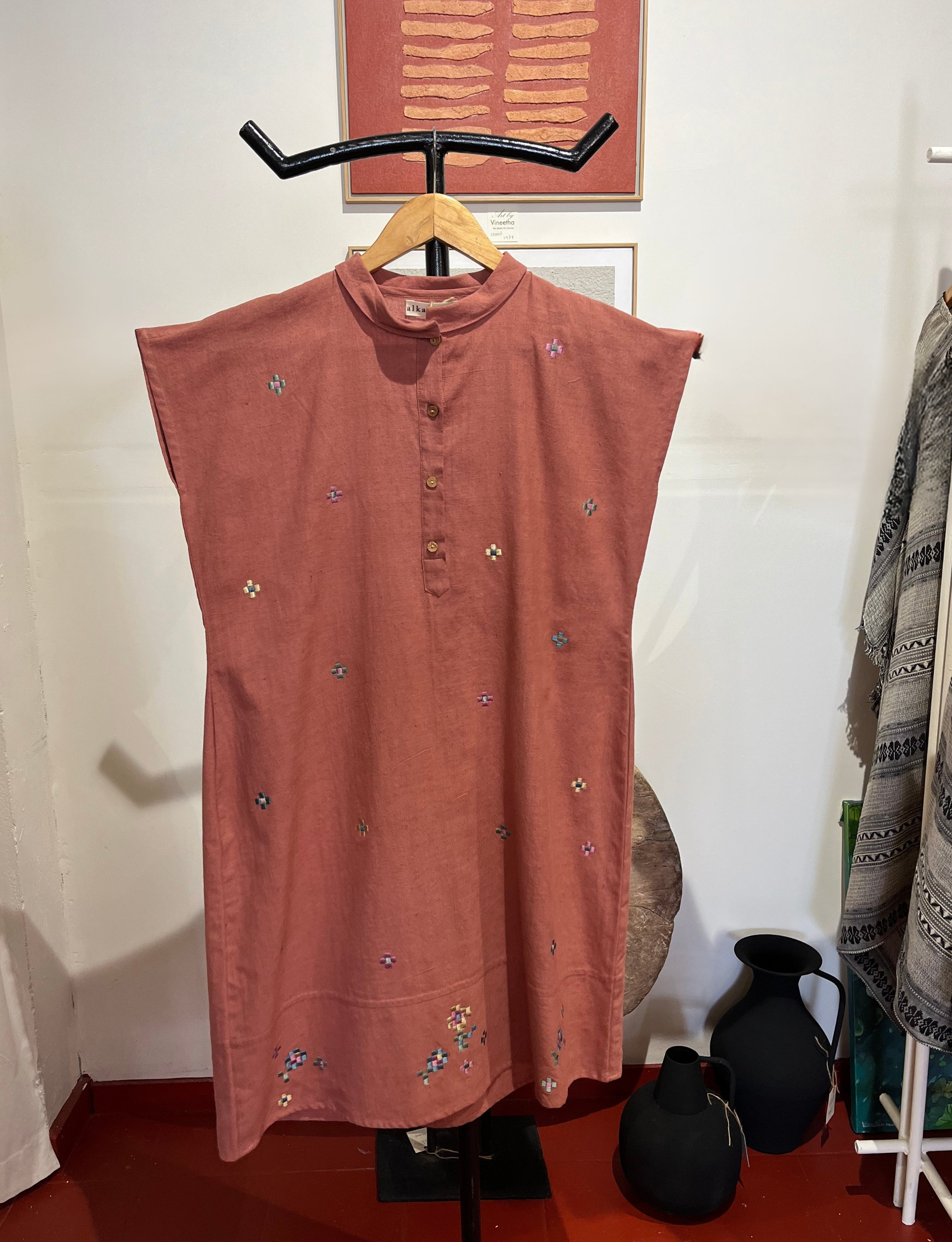 Rustic Brown Top with Floral Embroidery