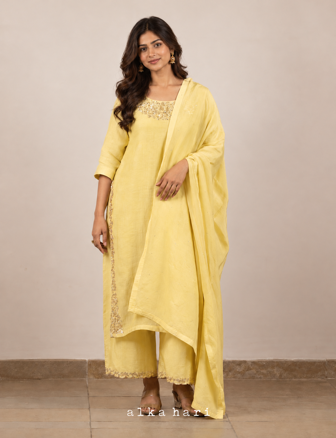 Yellow Mukaish Embroidered Chanderi Silk Kurta