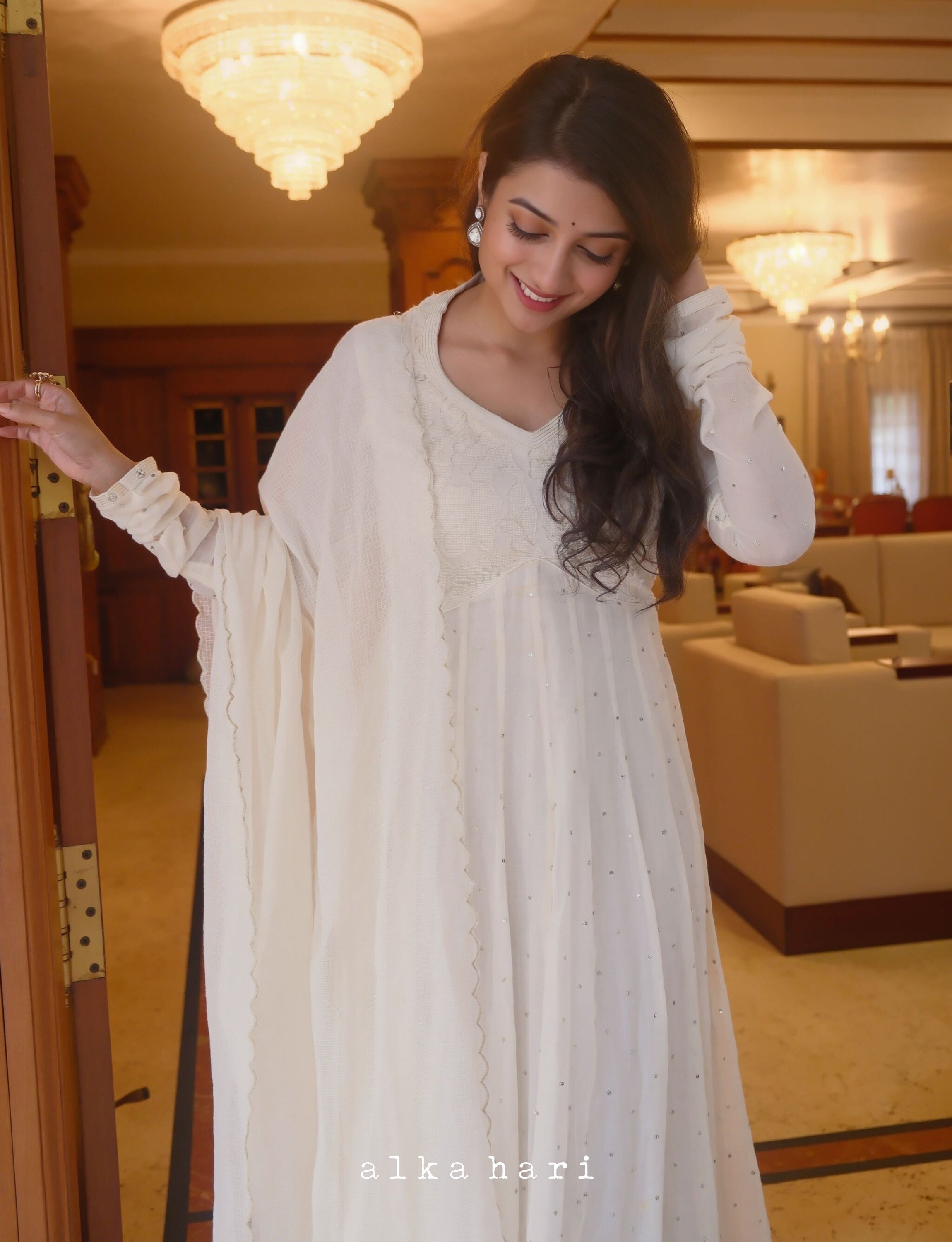 Off White Yoke Anarkali with Patchwork
