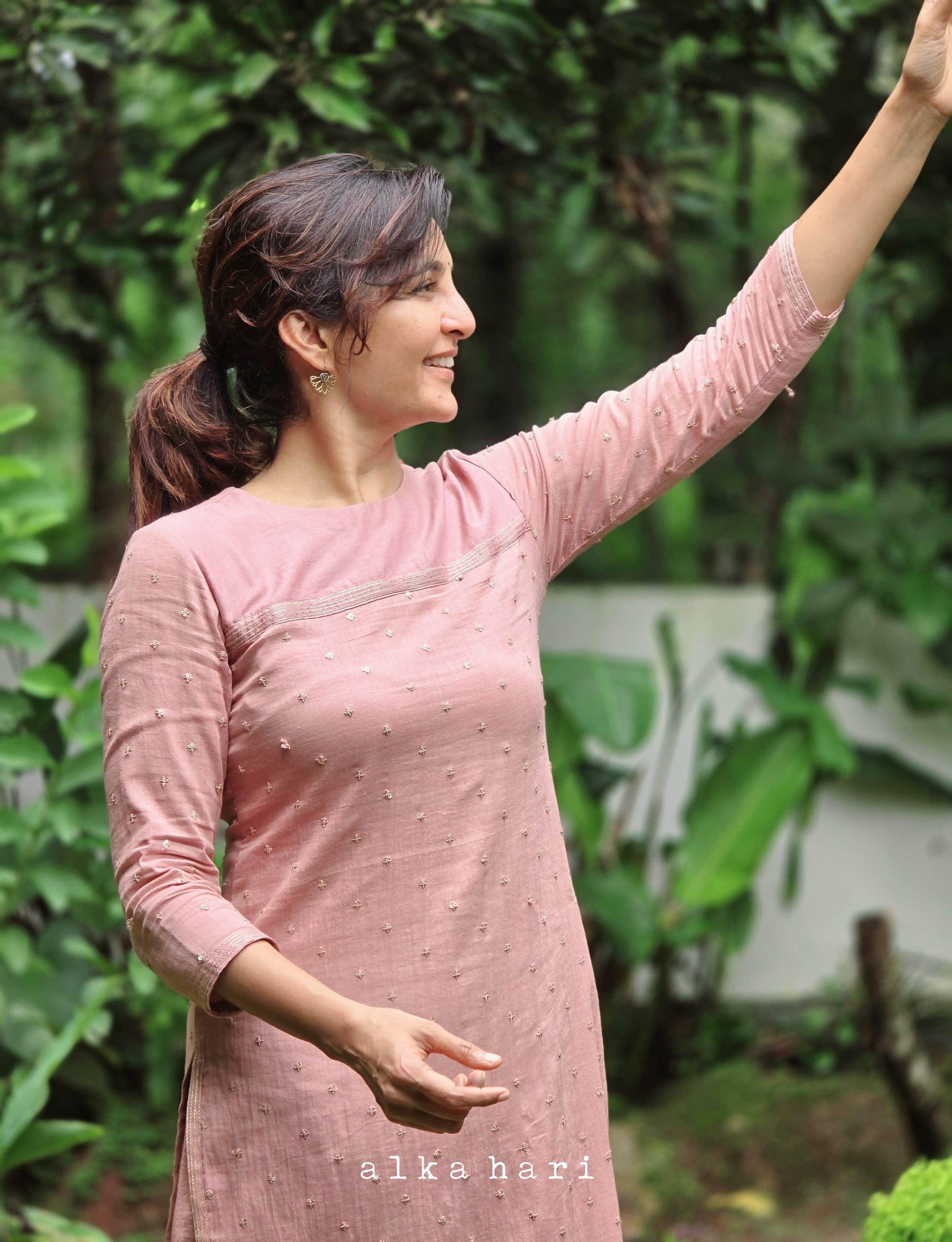 Nude Embroidered Mul Kurta