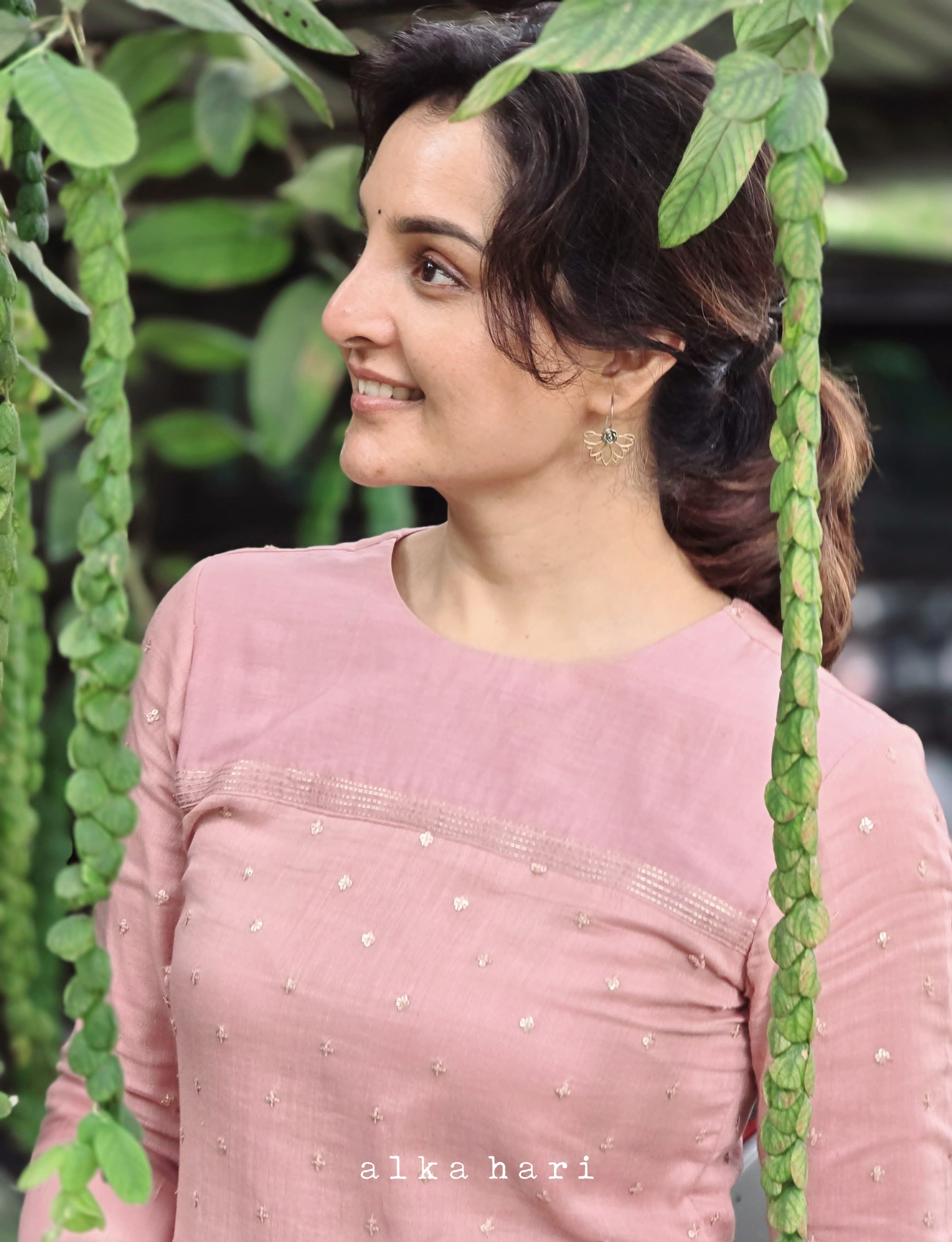 Nude Embroidered Mul Kurta