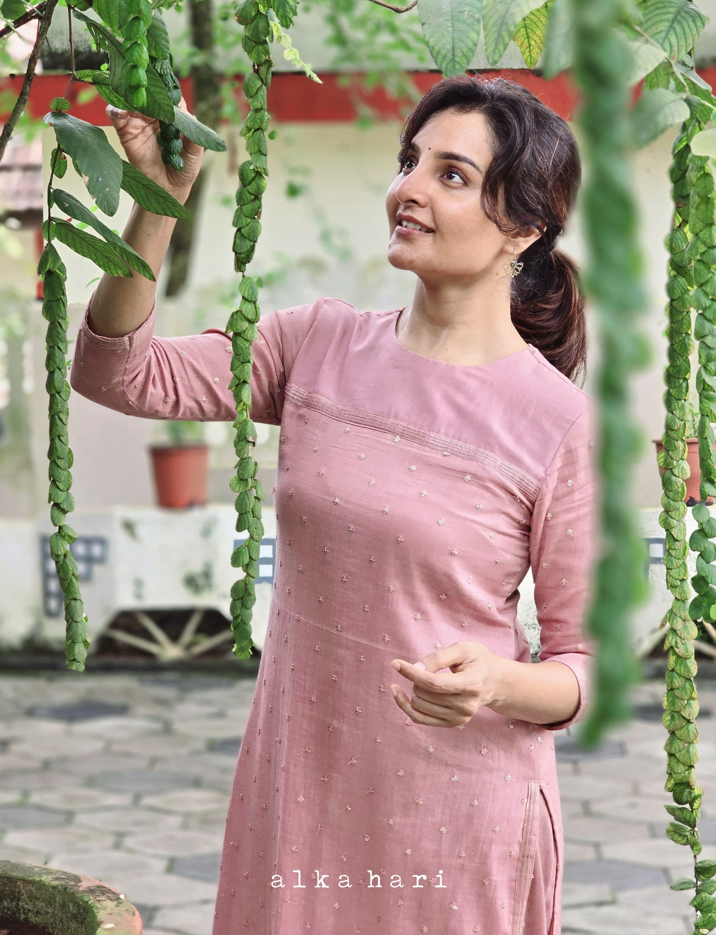 Nude Embroidered Mul Kurta