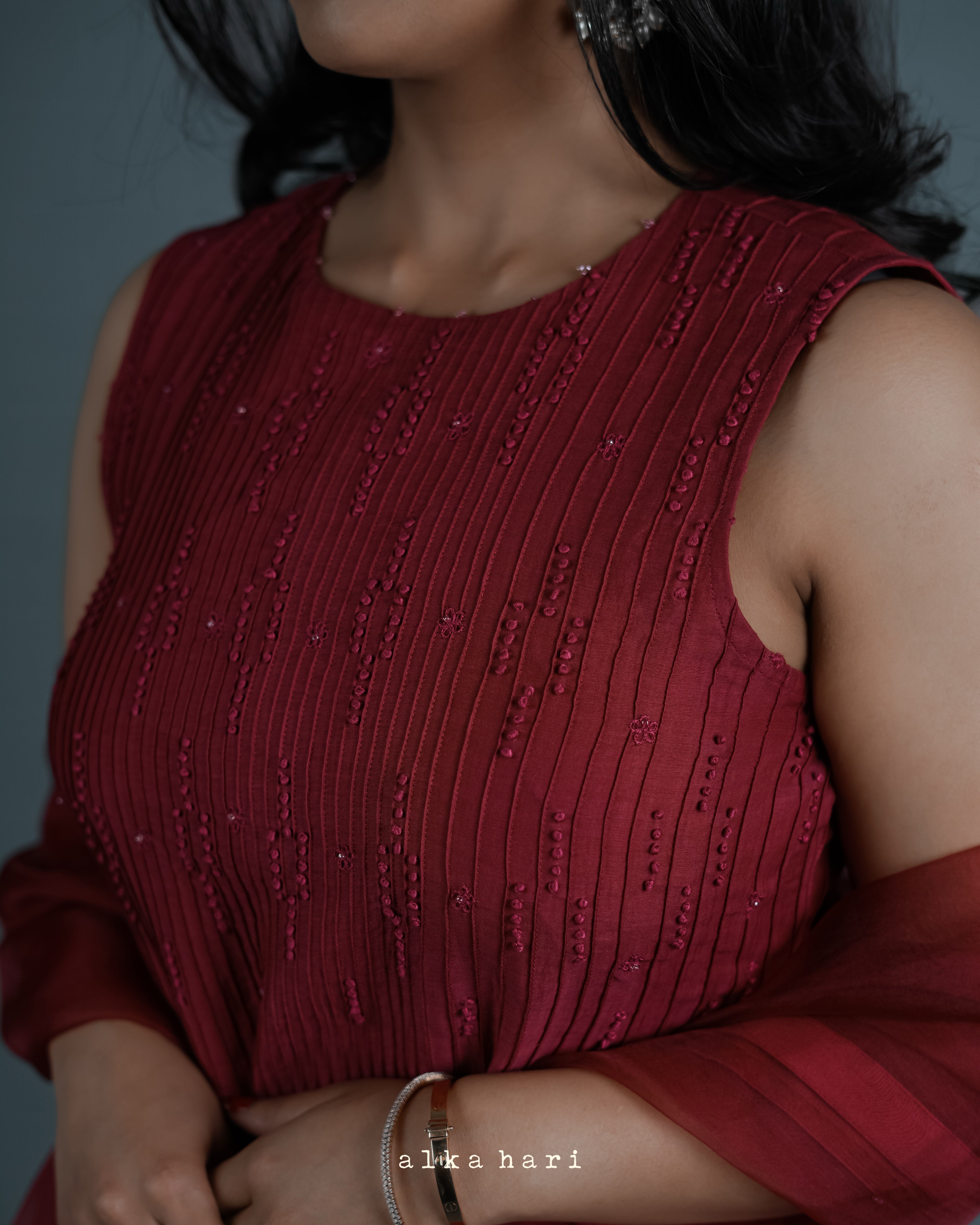 Raspberry Pink Pintucks Kurta