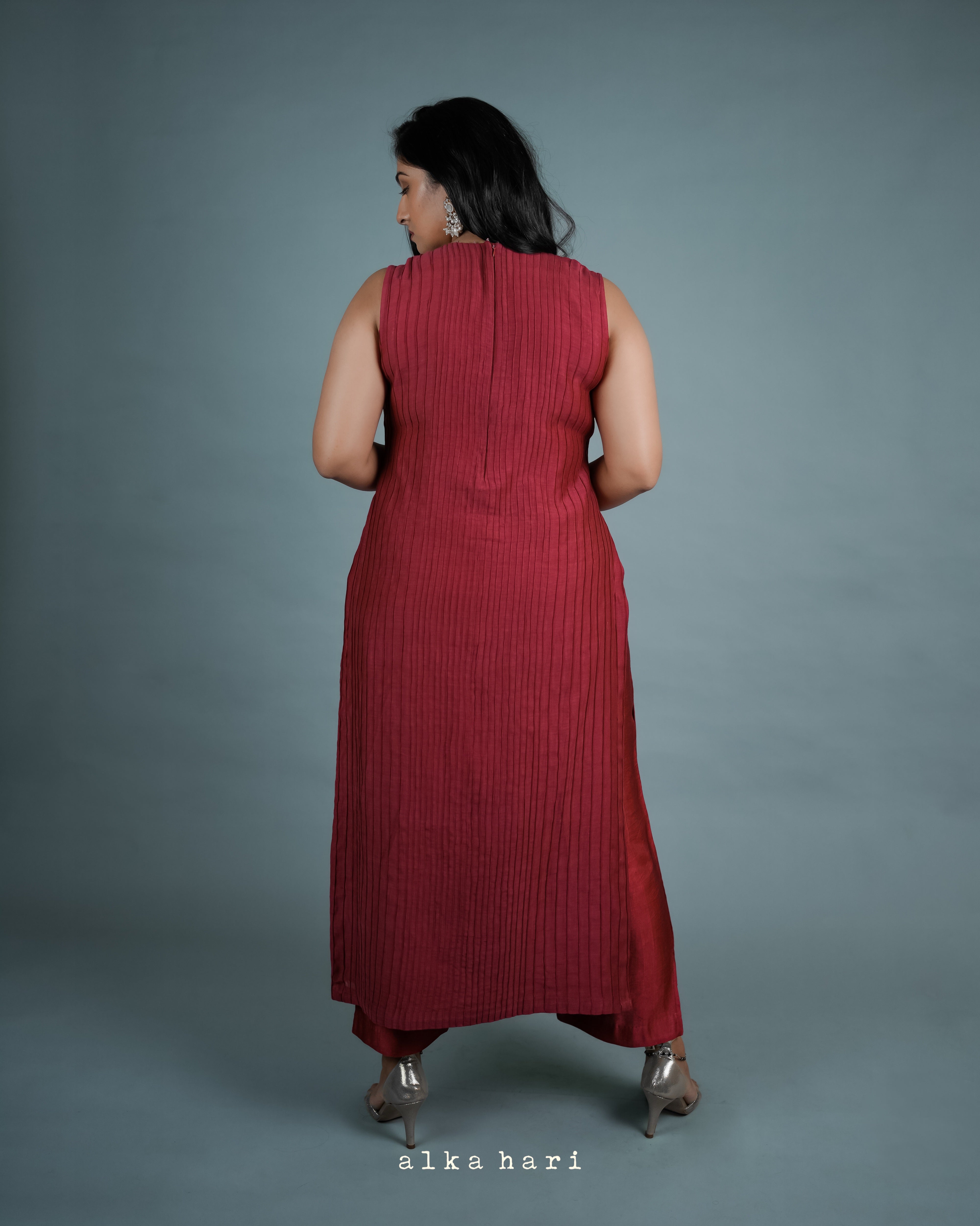 Raspberry Pink Pintucks Kurta