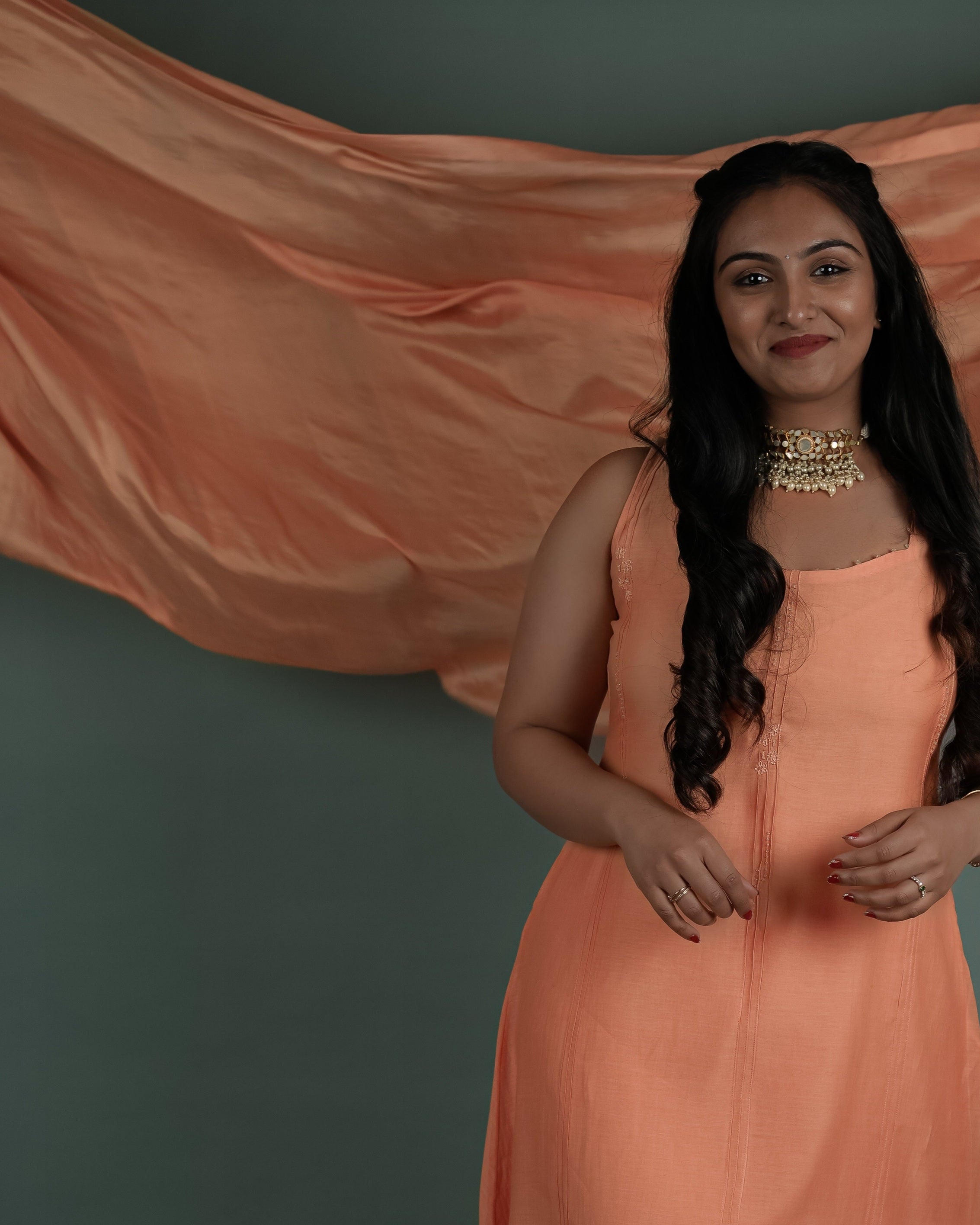 Peach Chanderi Silk Dupatta