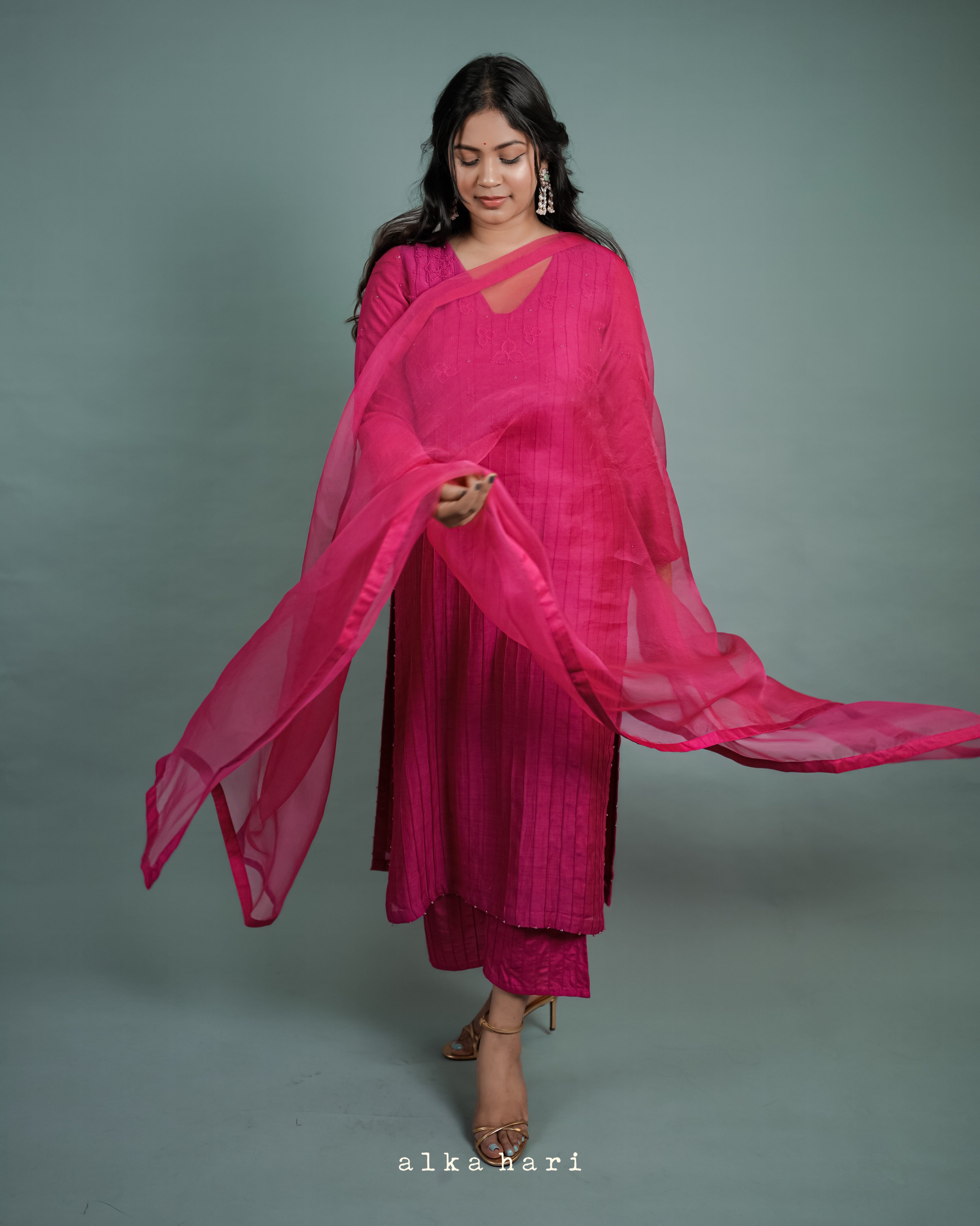 Hot Pink Mul Chanderi Silk Kurta