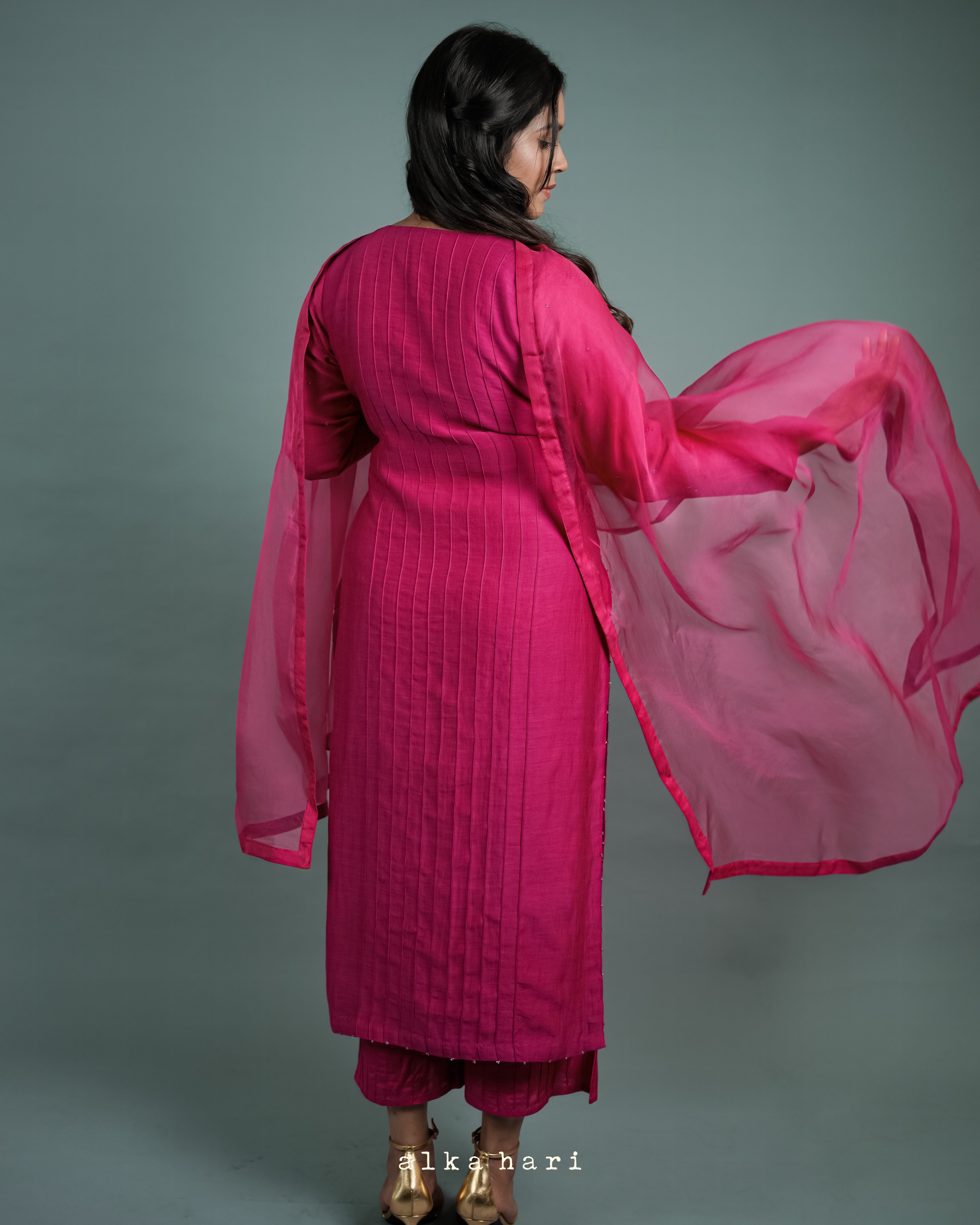 Hot Pink Mul Chanderi Silk Kurta