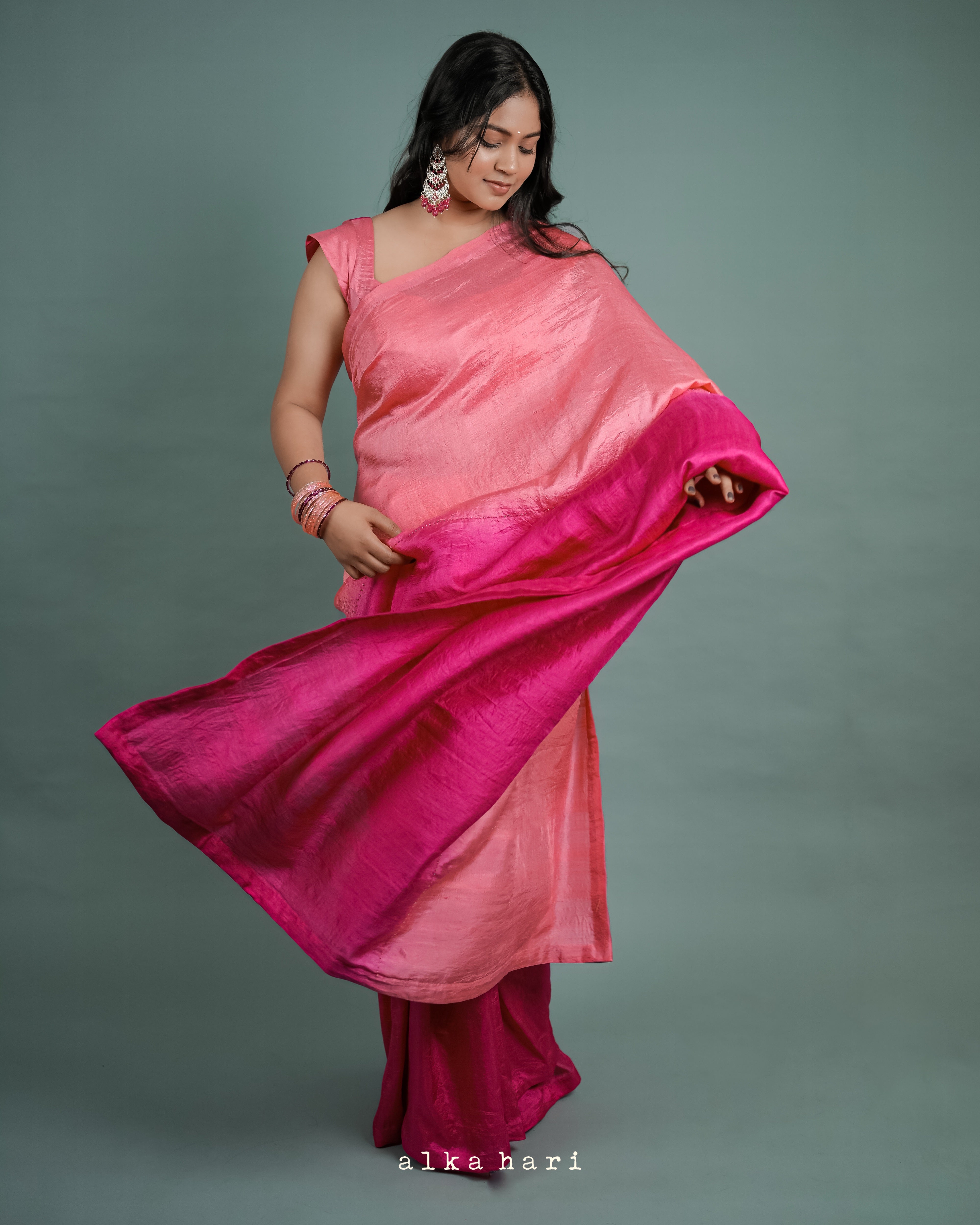 Ombre Pink Silk Saree