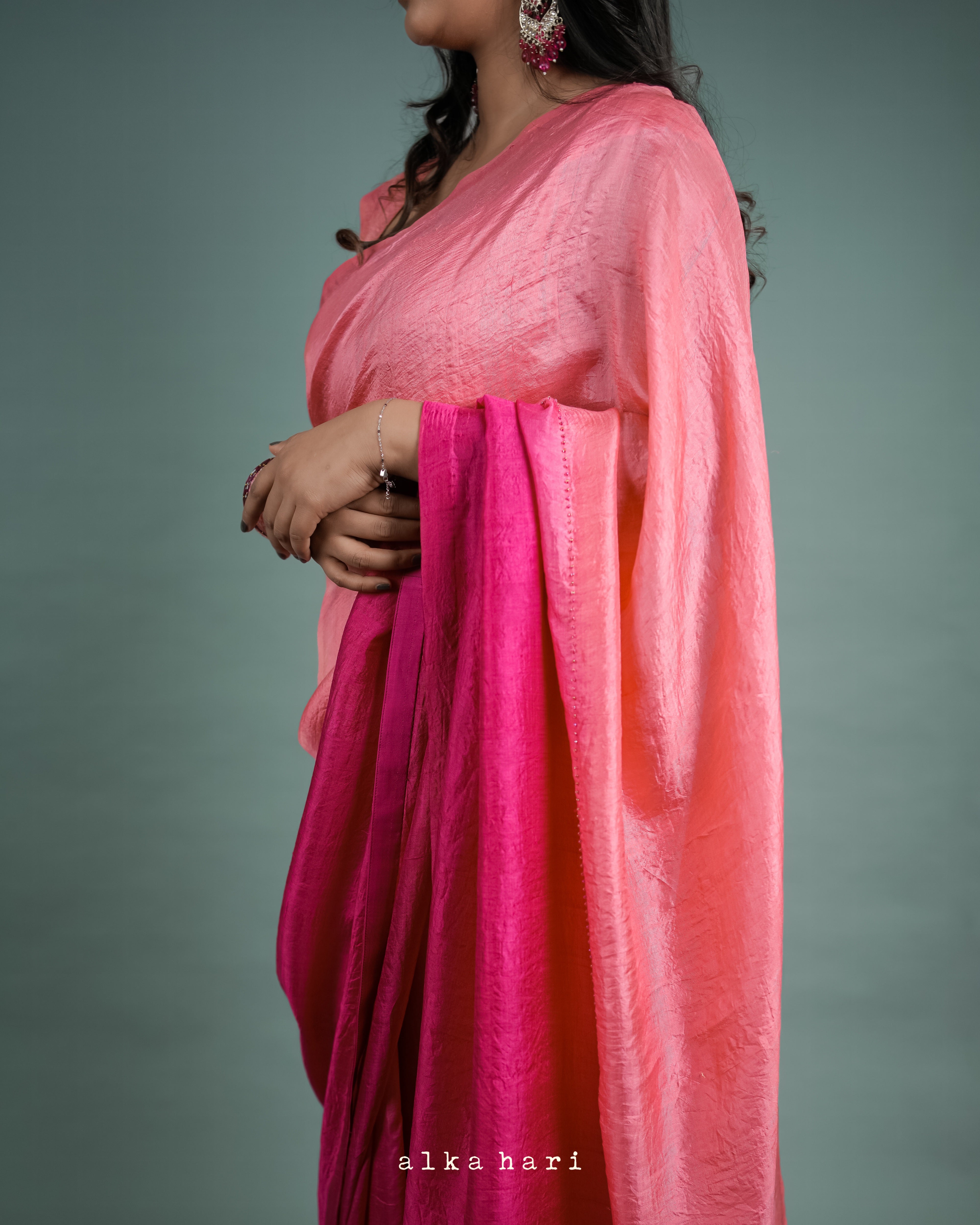 Ombre Pink Silk Saree