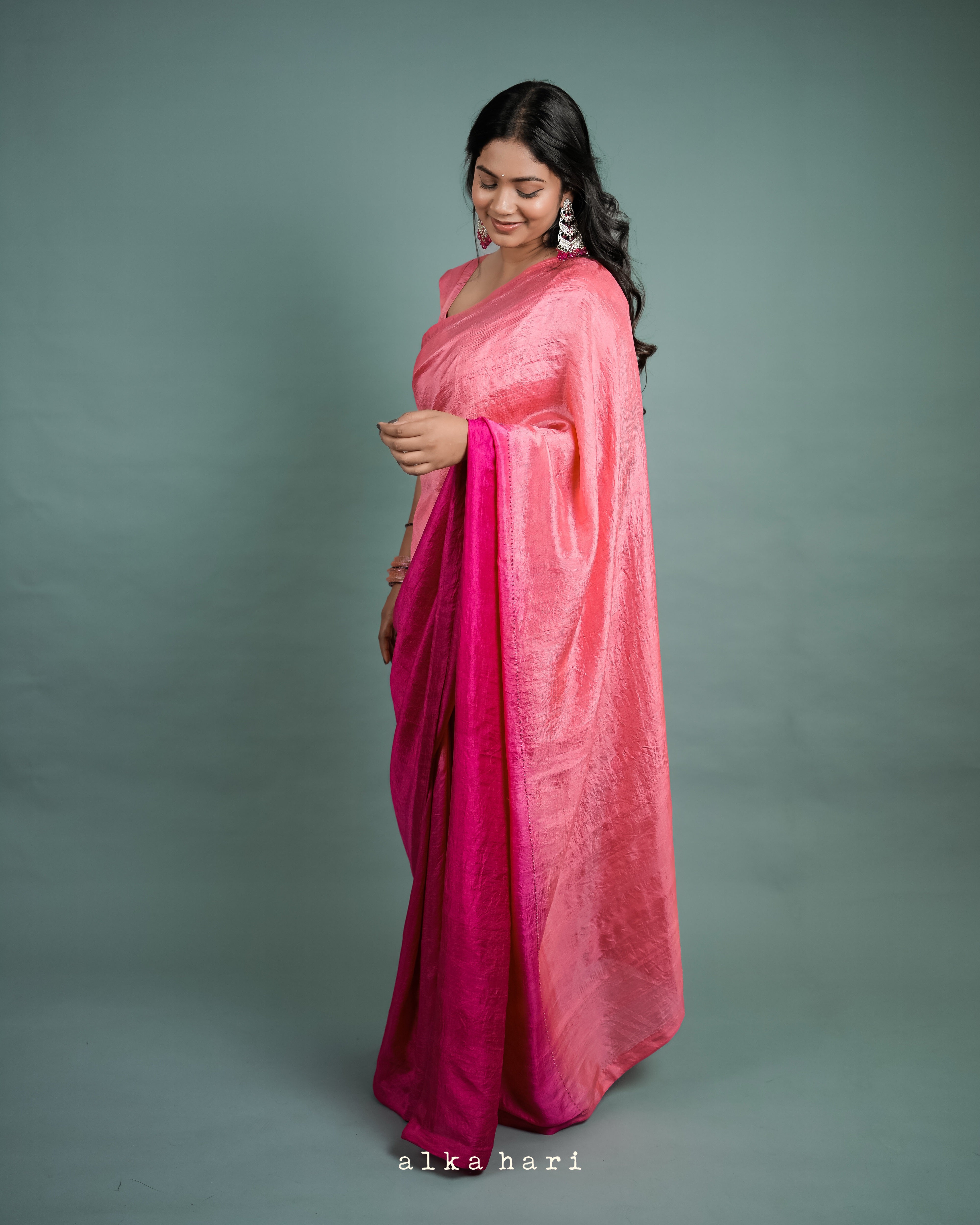 Ombre Pink Silk Saree