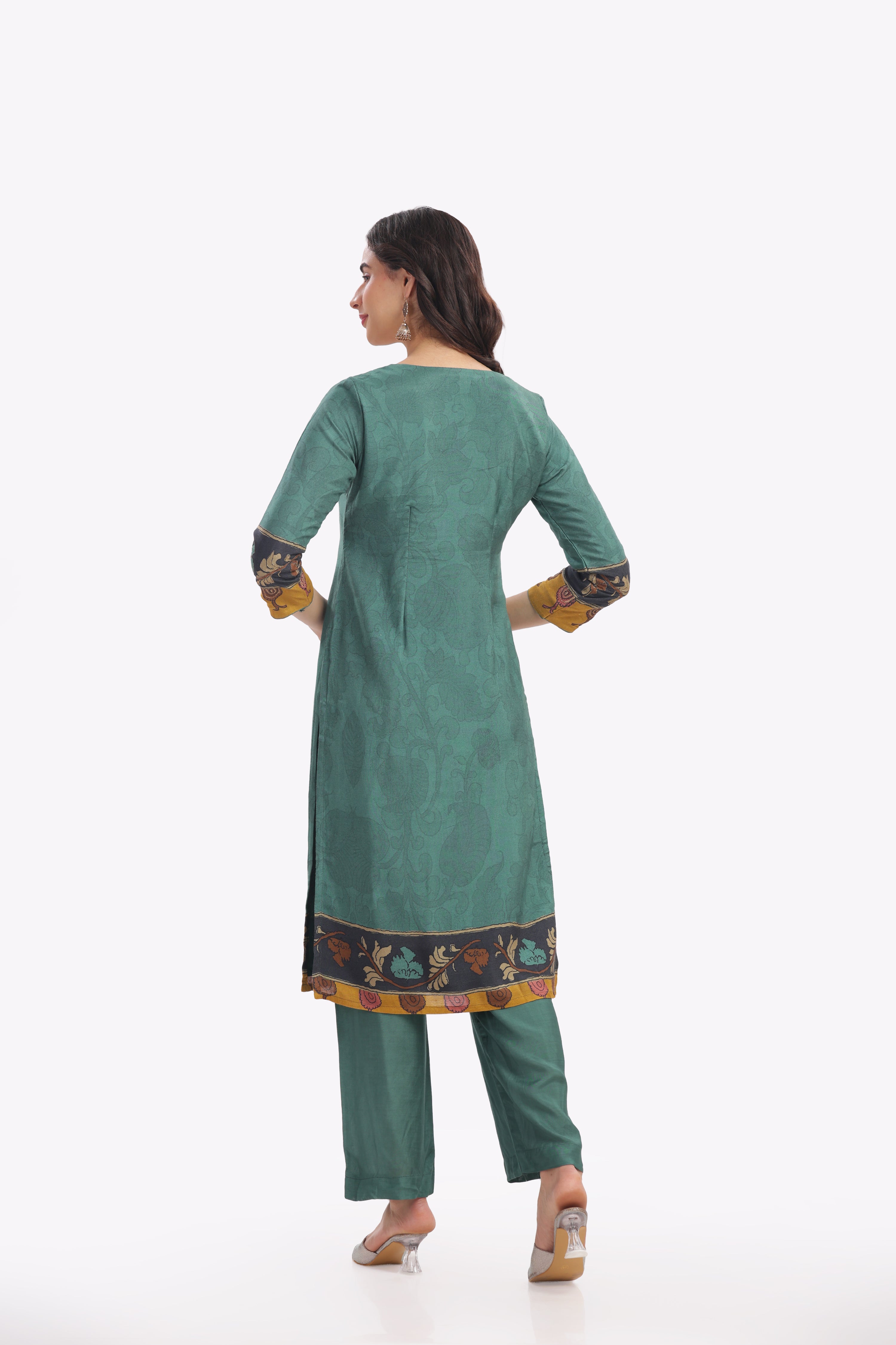 Teal Kalamkari Printed Kurta