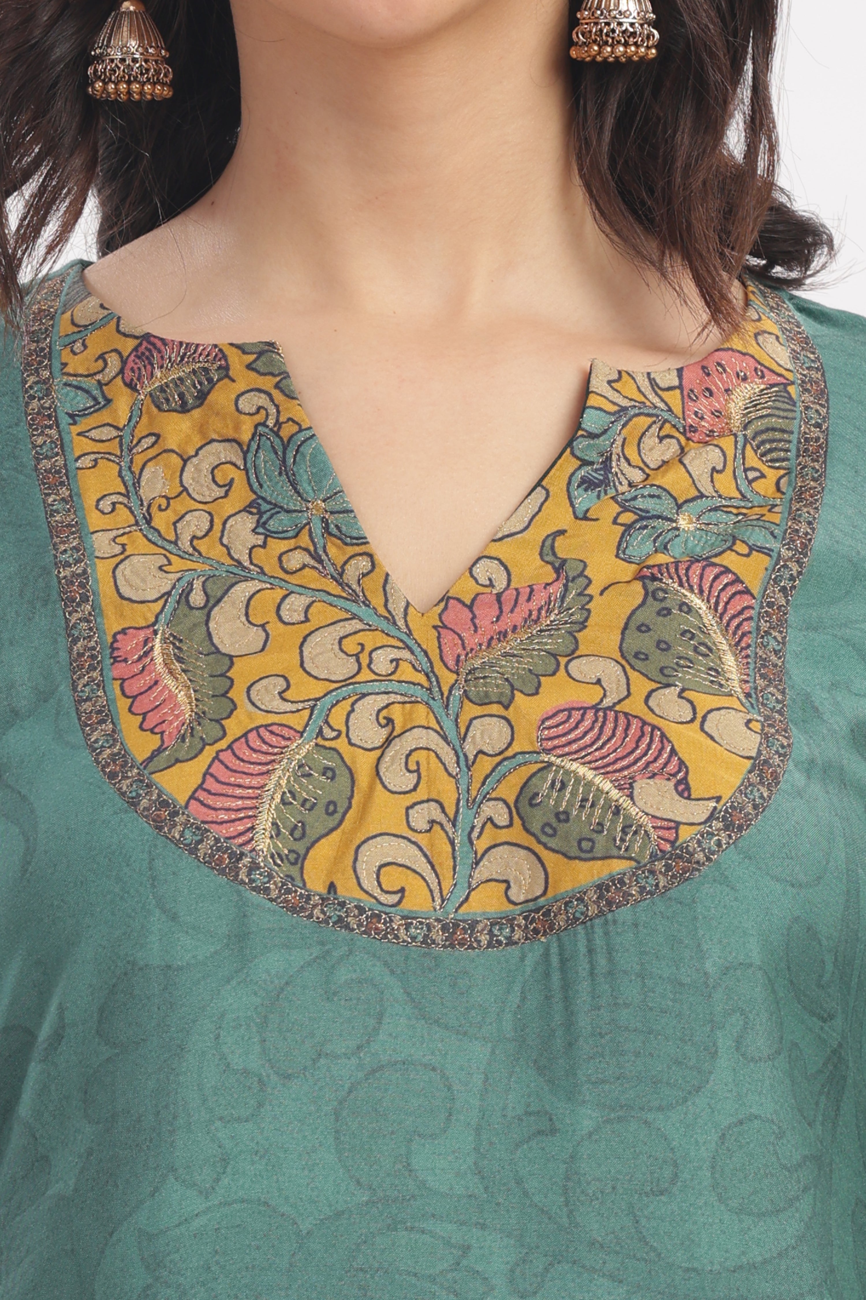 Teal Kalamkari Printed Kurta