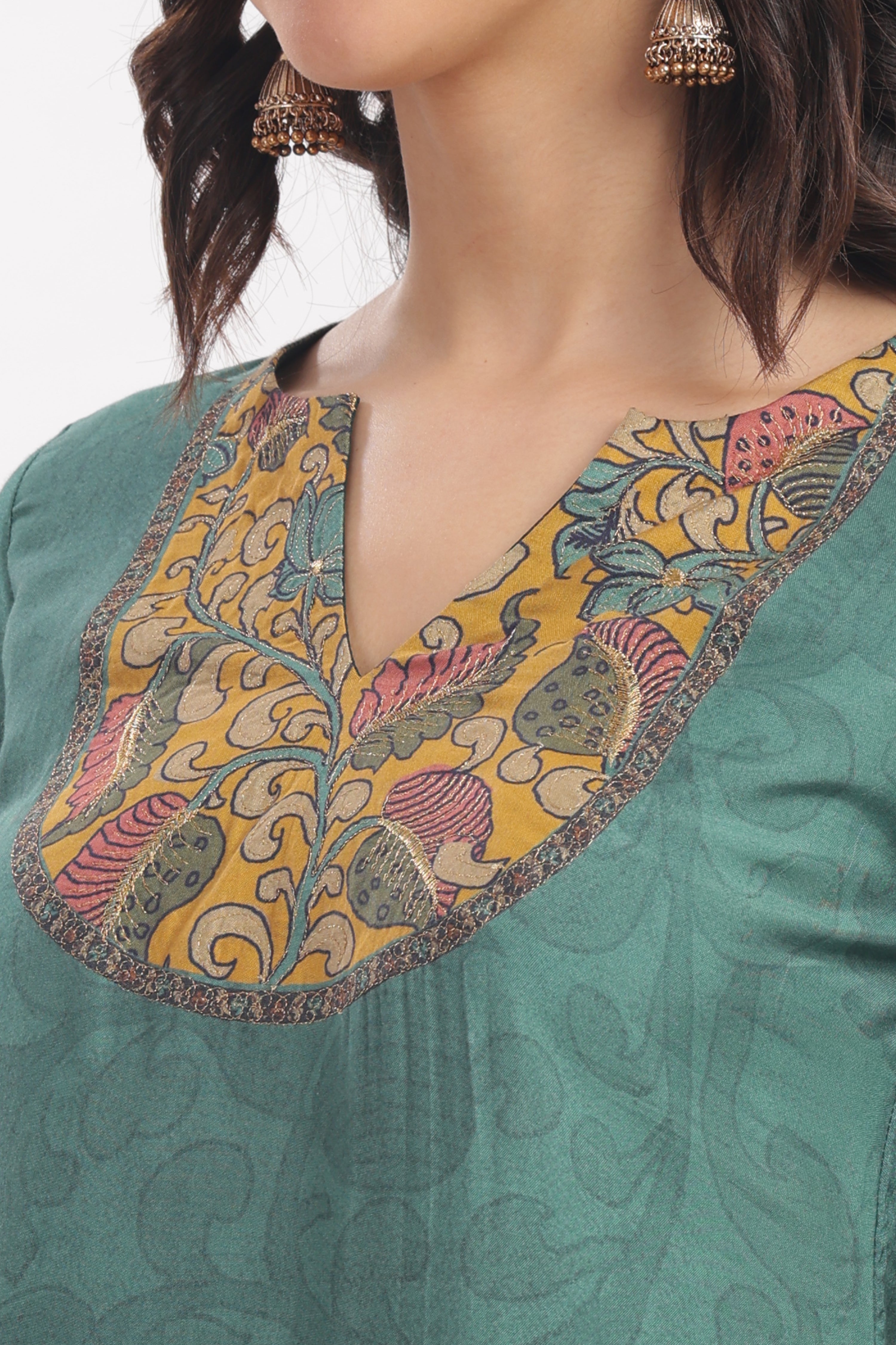Teal Kalamkari Printed Kurta