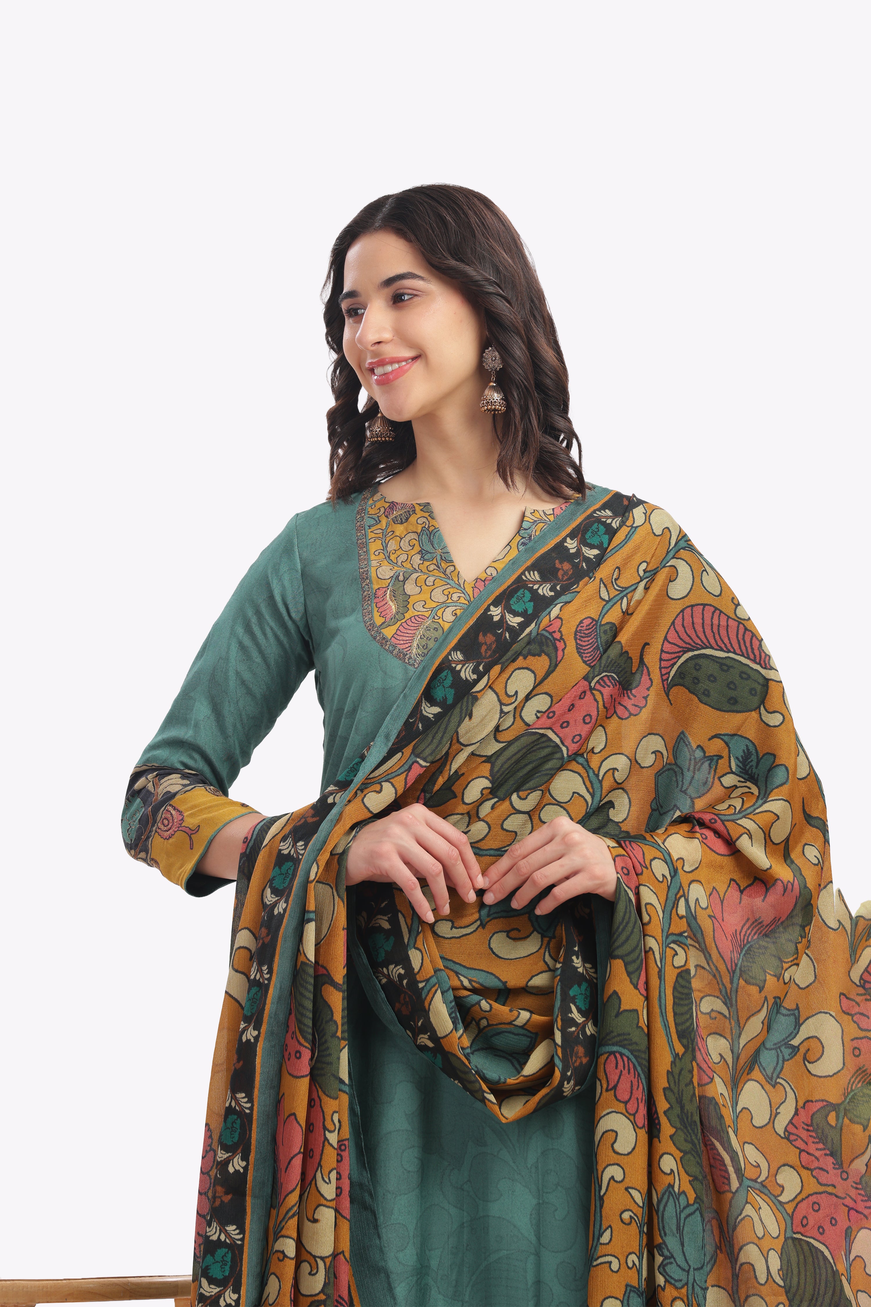 Teal Kalamkari Printed Kurta