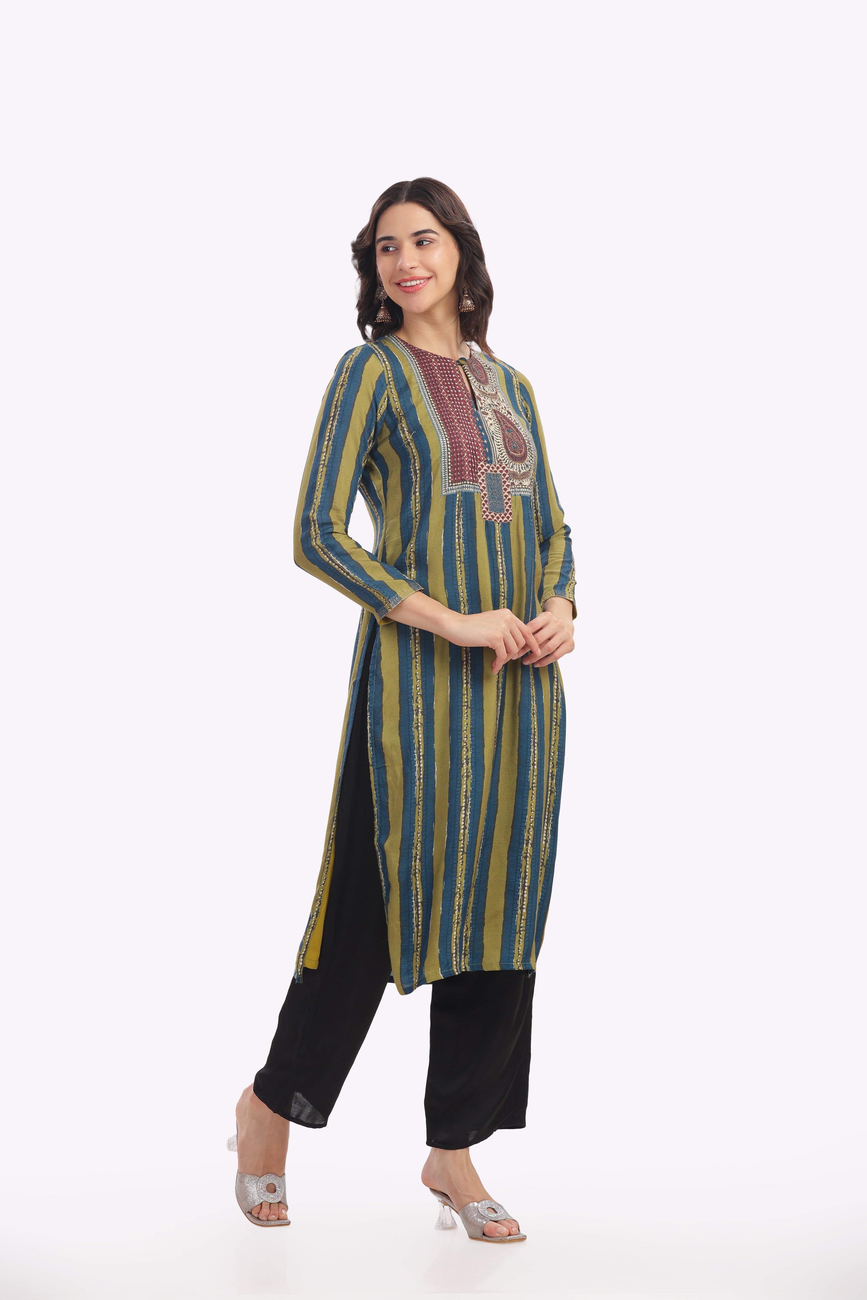 Green Stripped Kurta