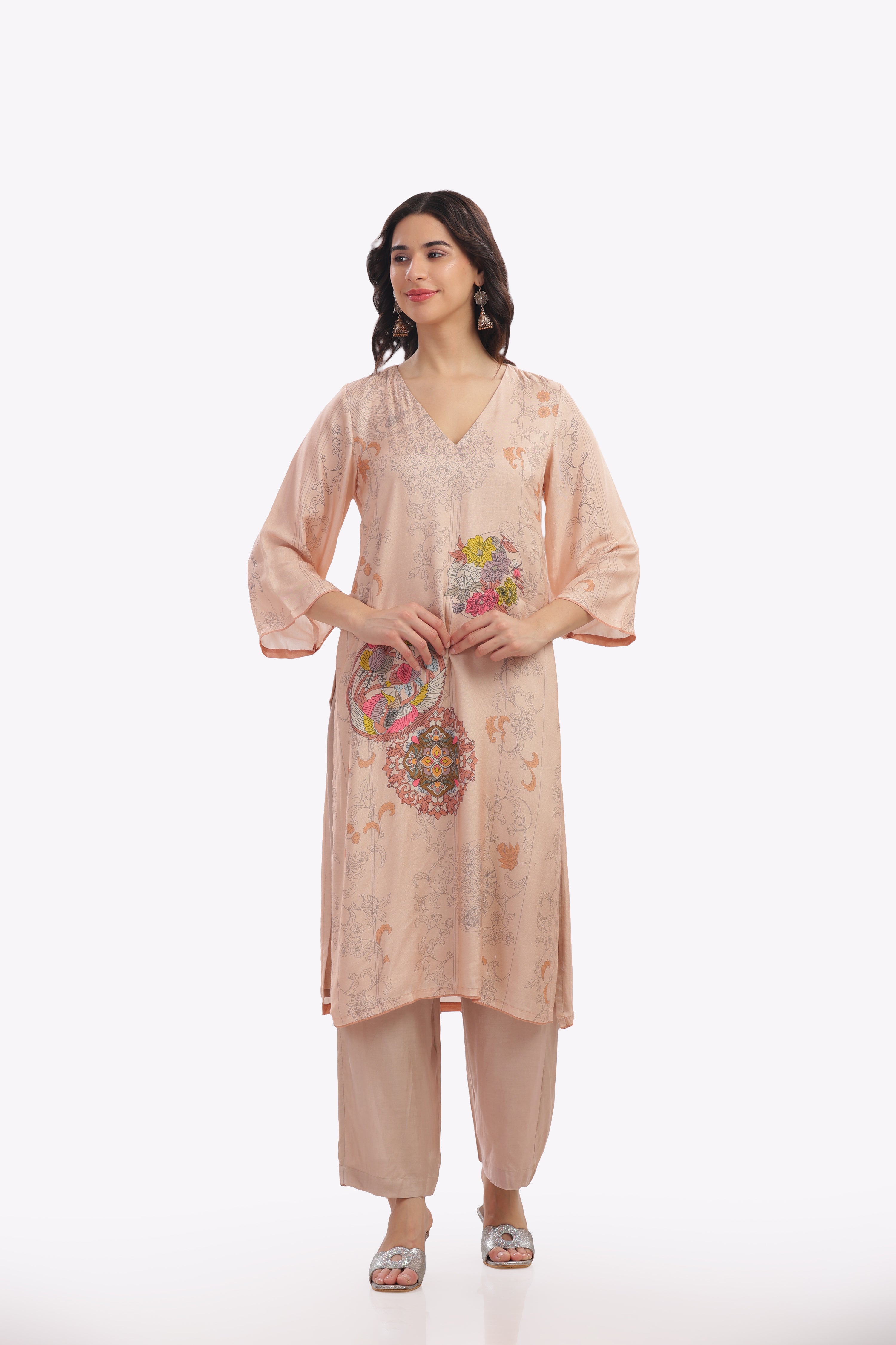 Pastel Peach Printed Kurta