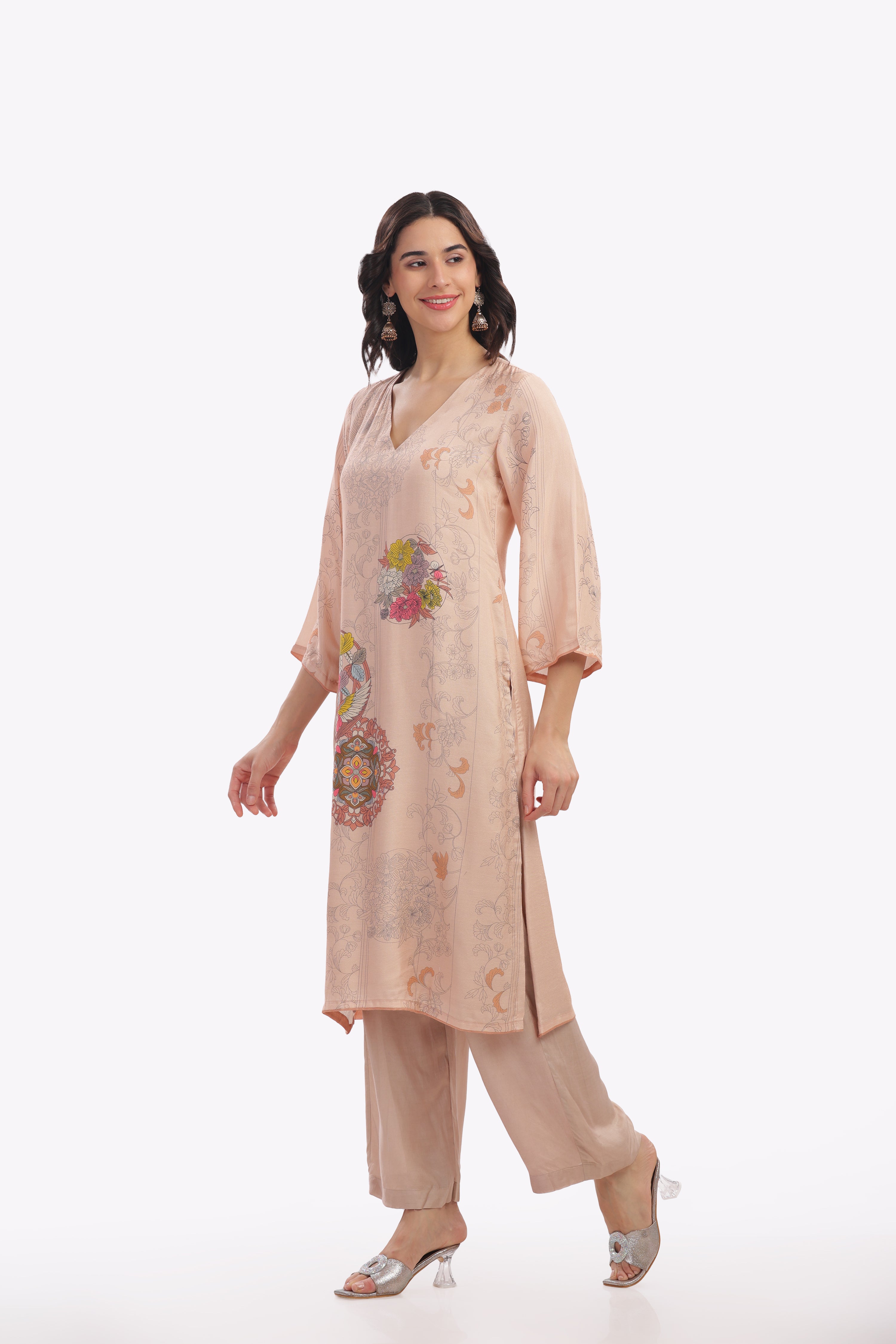 Pastel Peach Printed Kurta