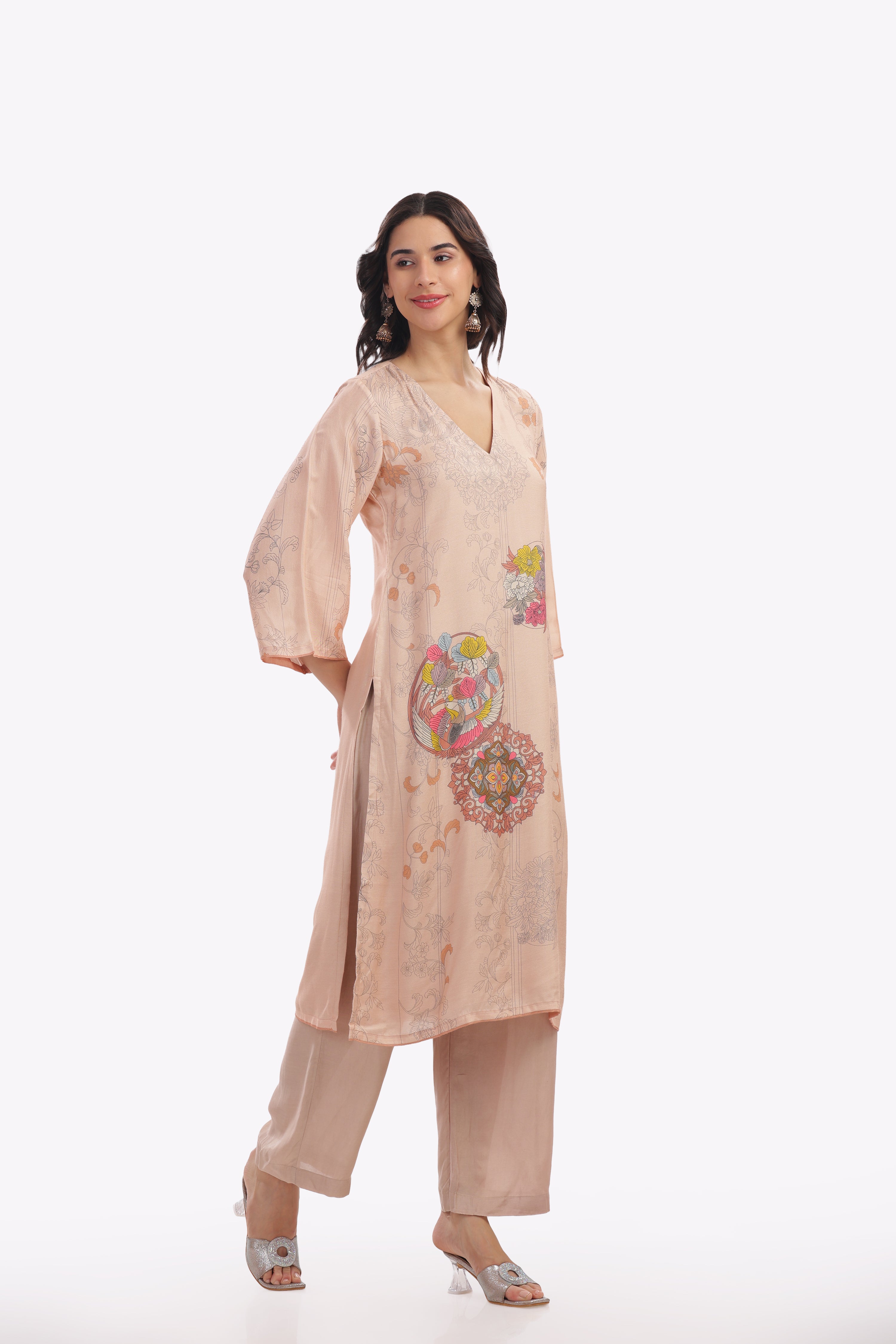 Pastel Peach Printed Kurta