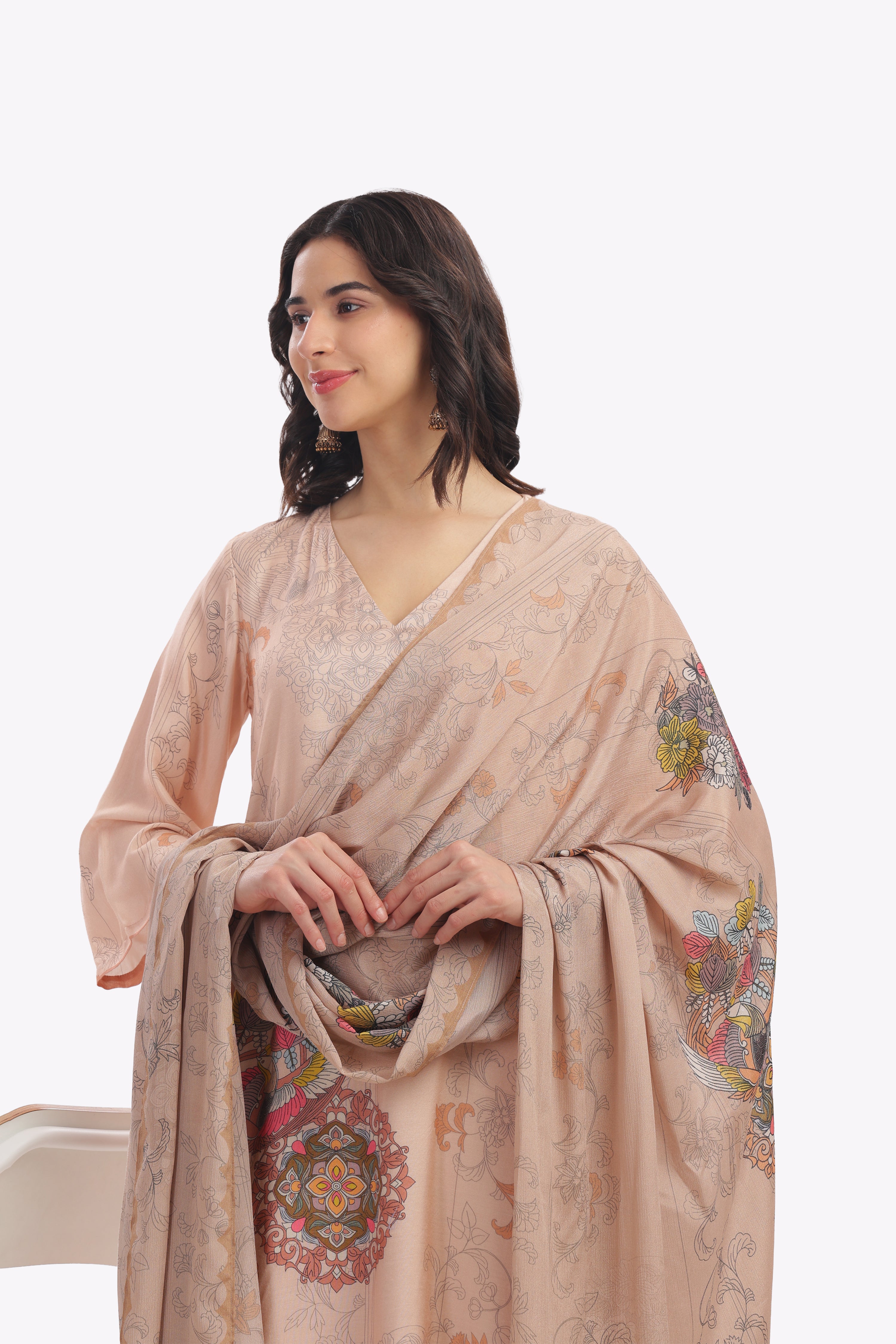 Pastel Peach Printed Kurta