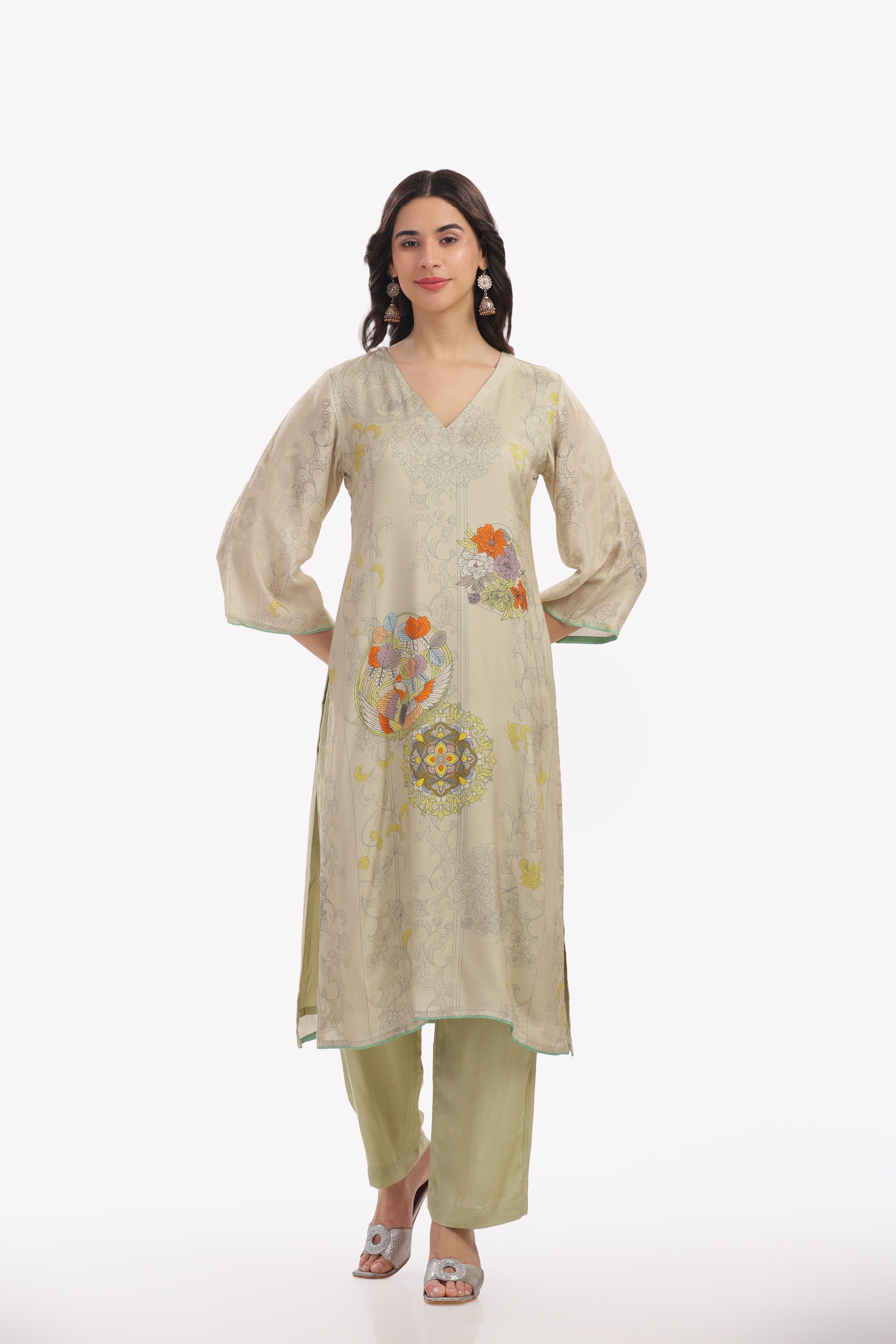 Pastel Green Floral Printed Kurta