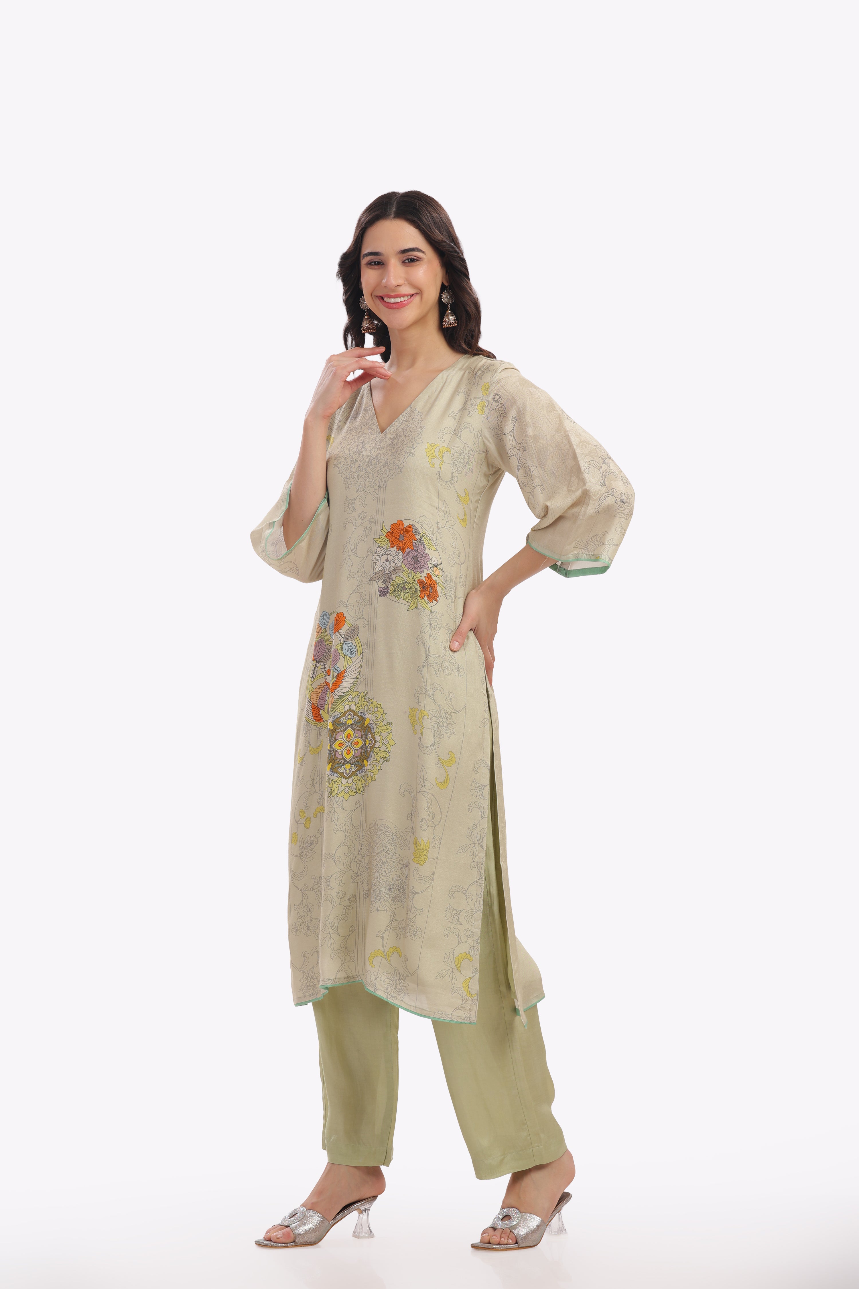 Pastel Green Floral Printed Kurta