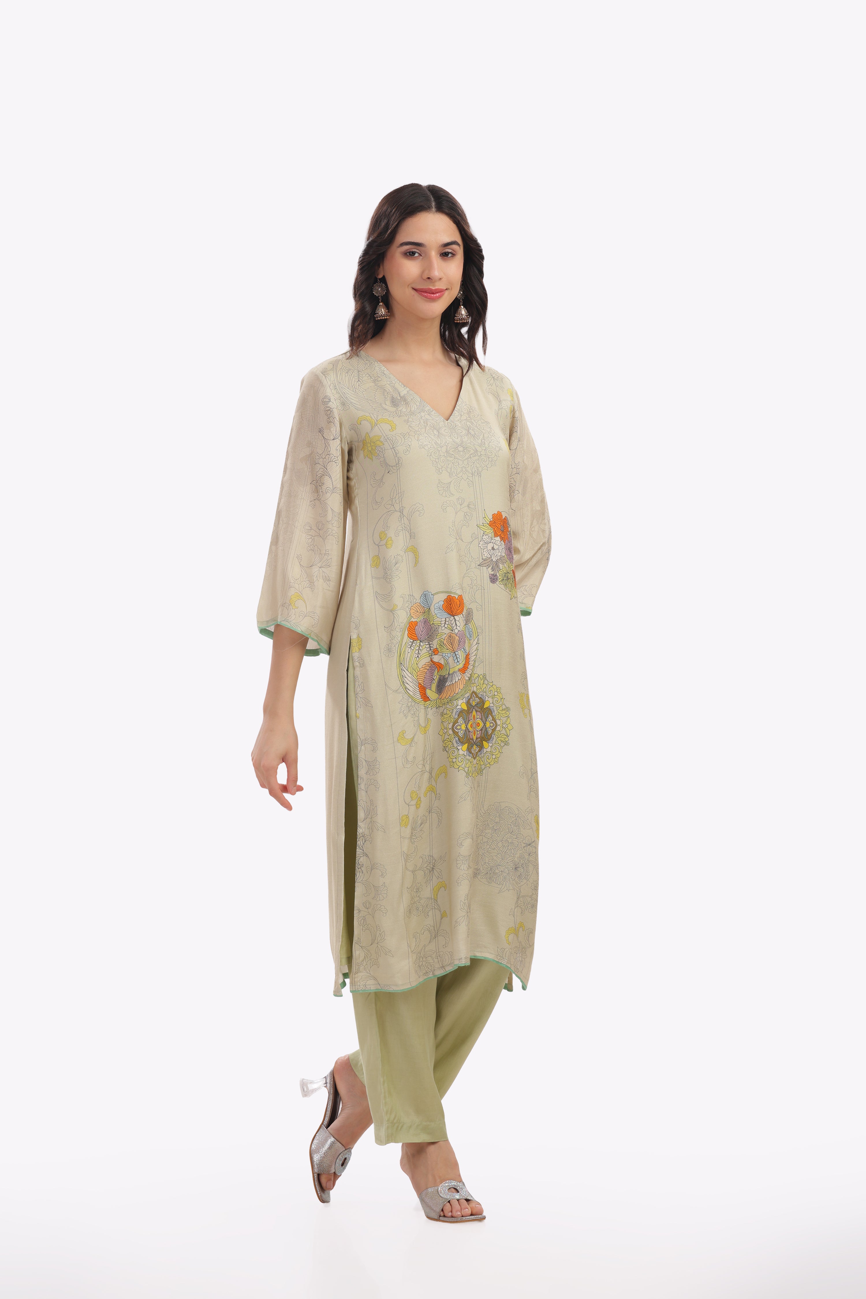 Pastel Green Floral Printed Kurta