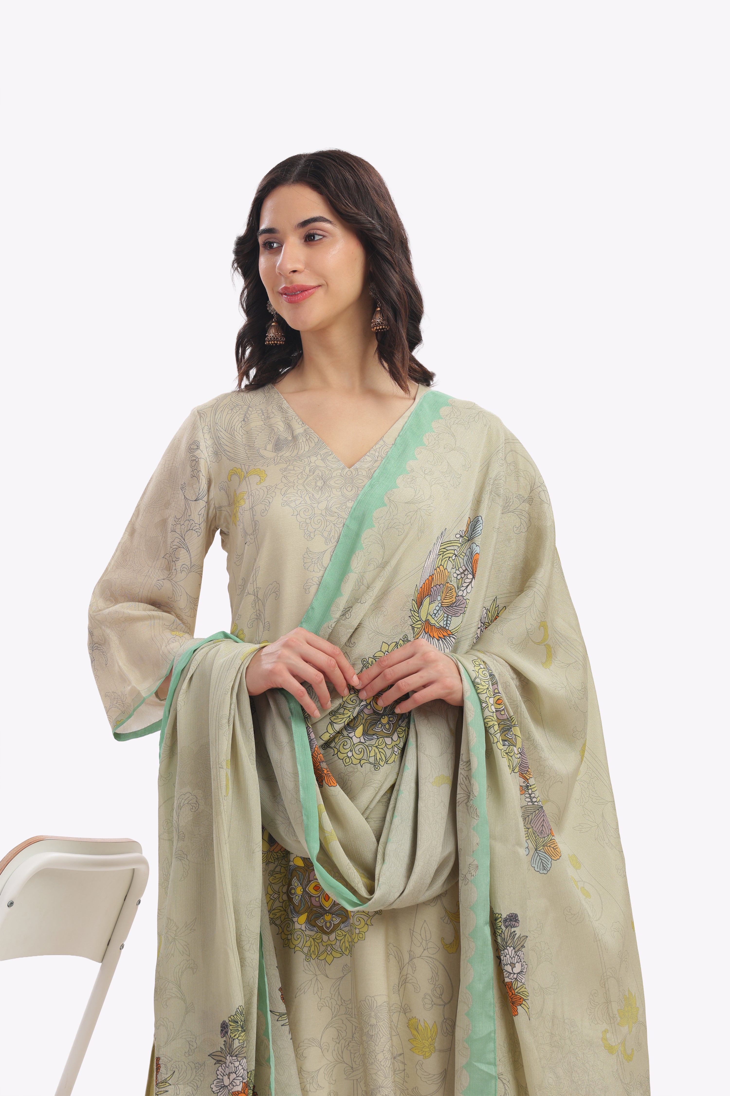 Pastel Green Floral Printed Kurta