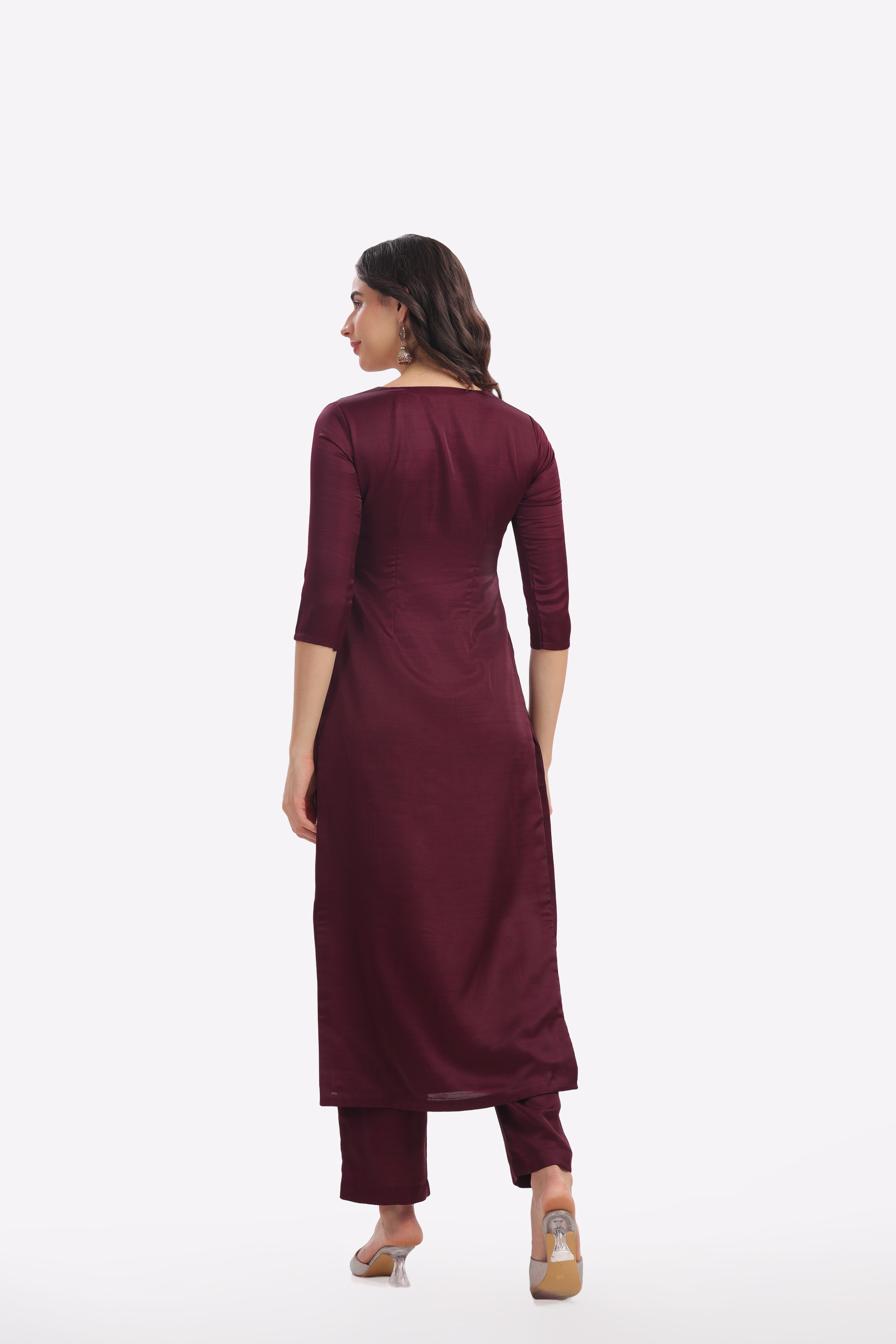 Wine Kurta with Floral Embroidery