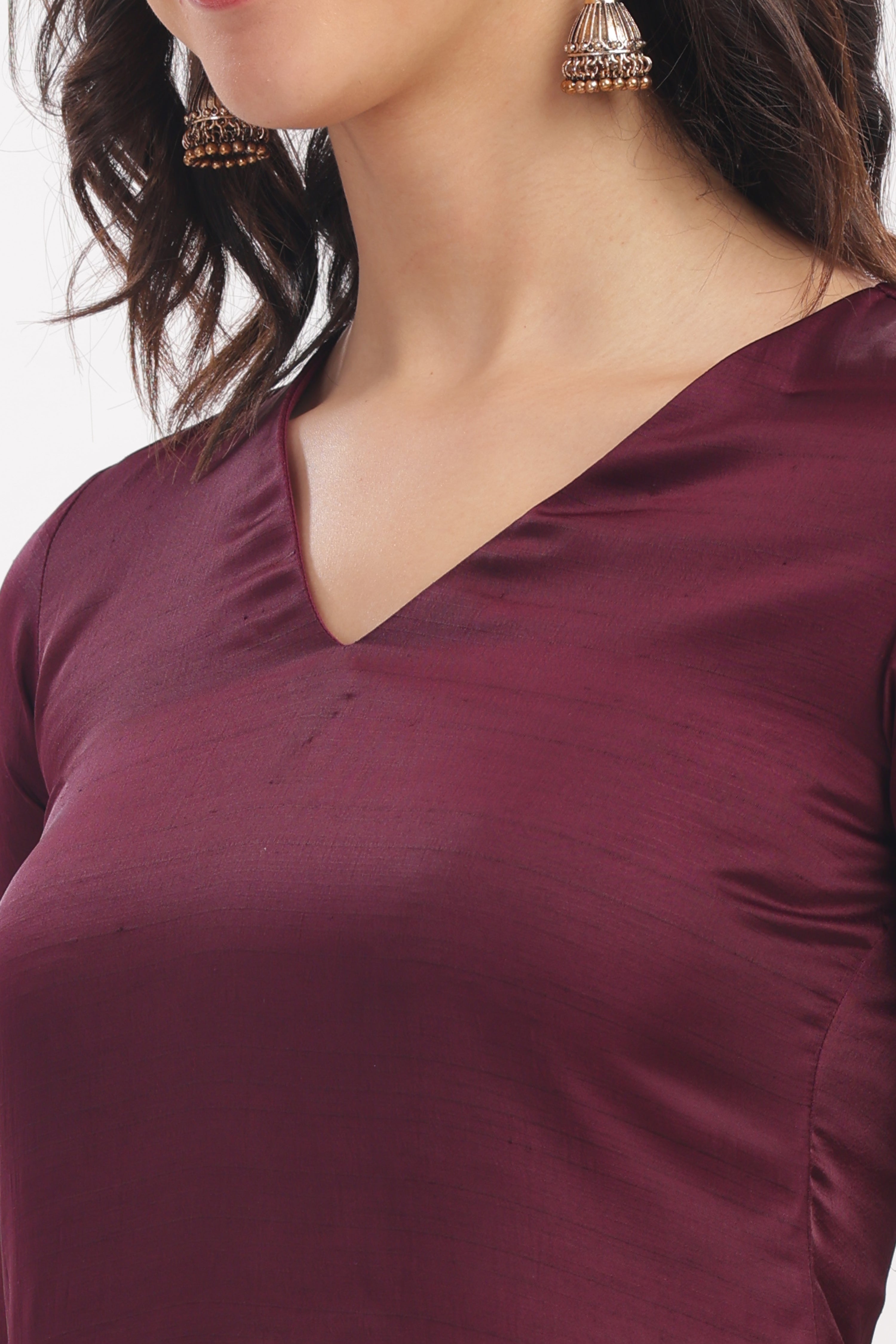 Wine Kurta with Floral Embroidery