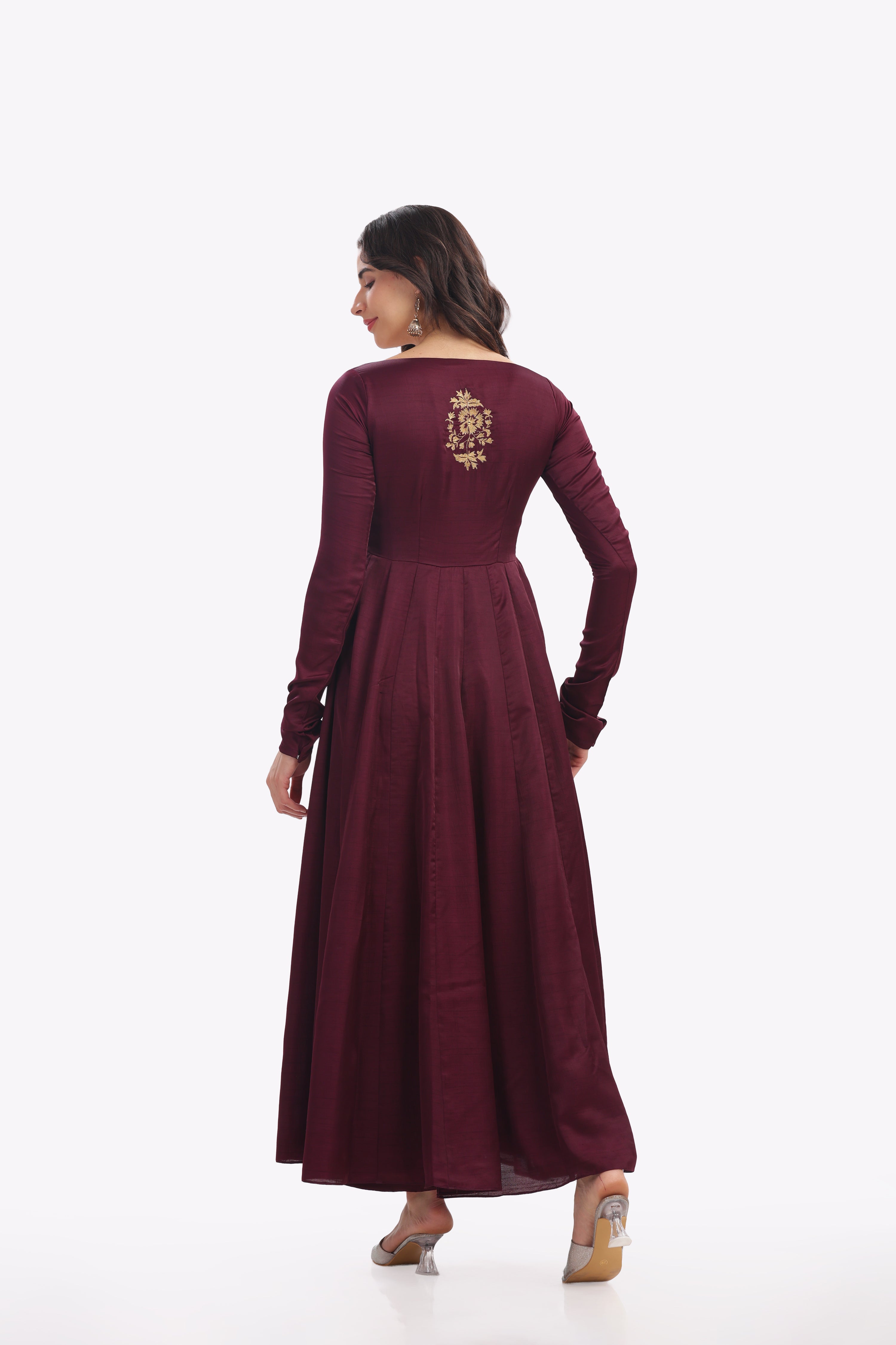 Wine Anarkali with Churi Sleeves