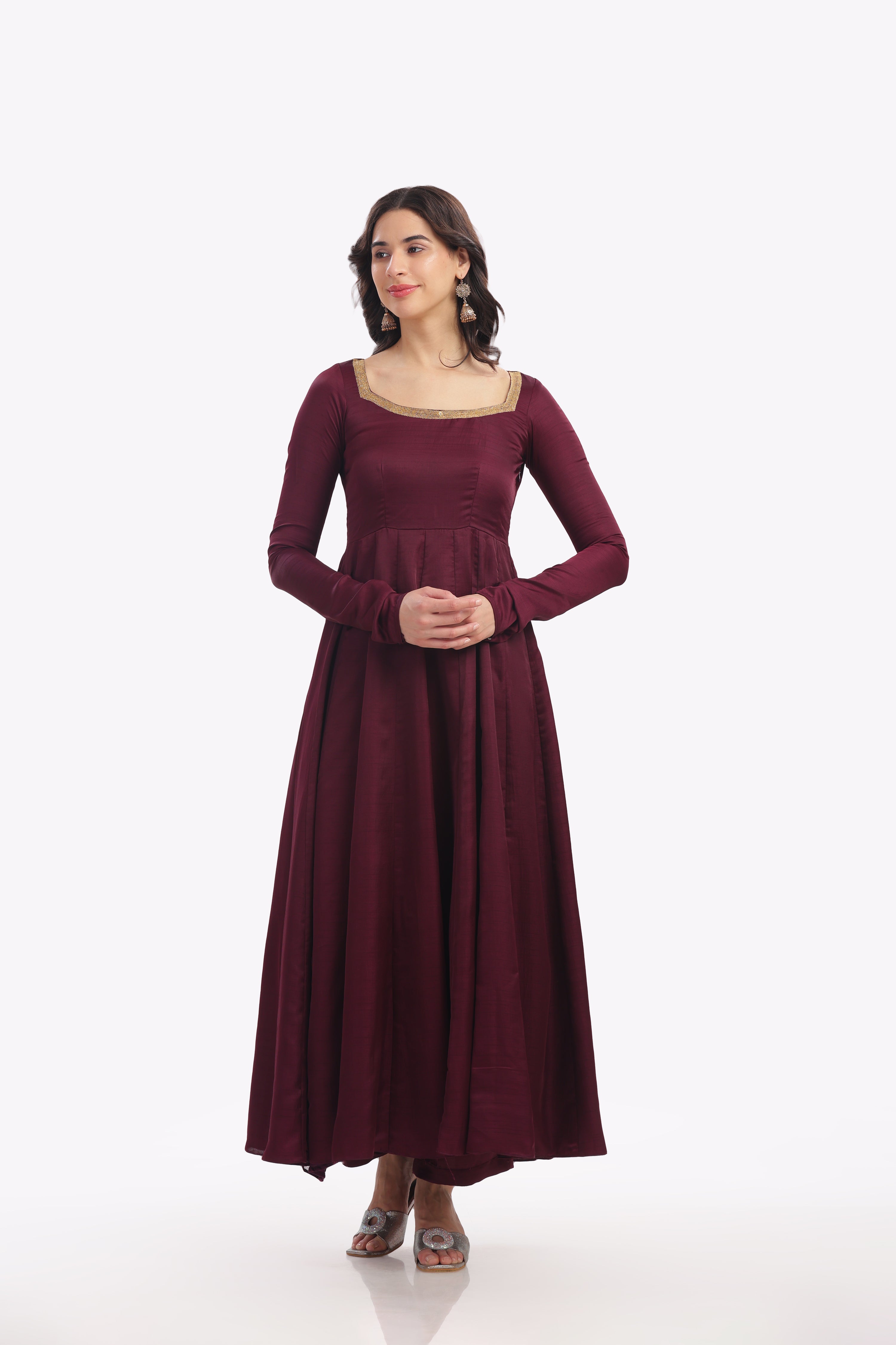 Wine Anarkali with Churi Sleeves