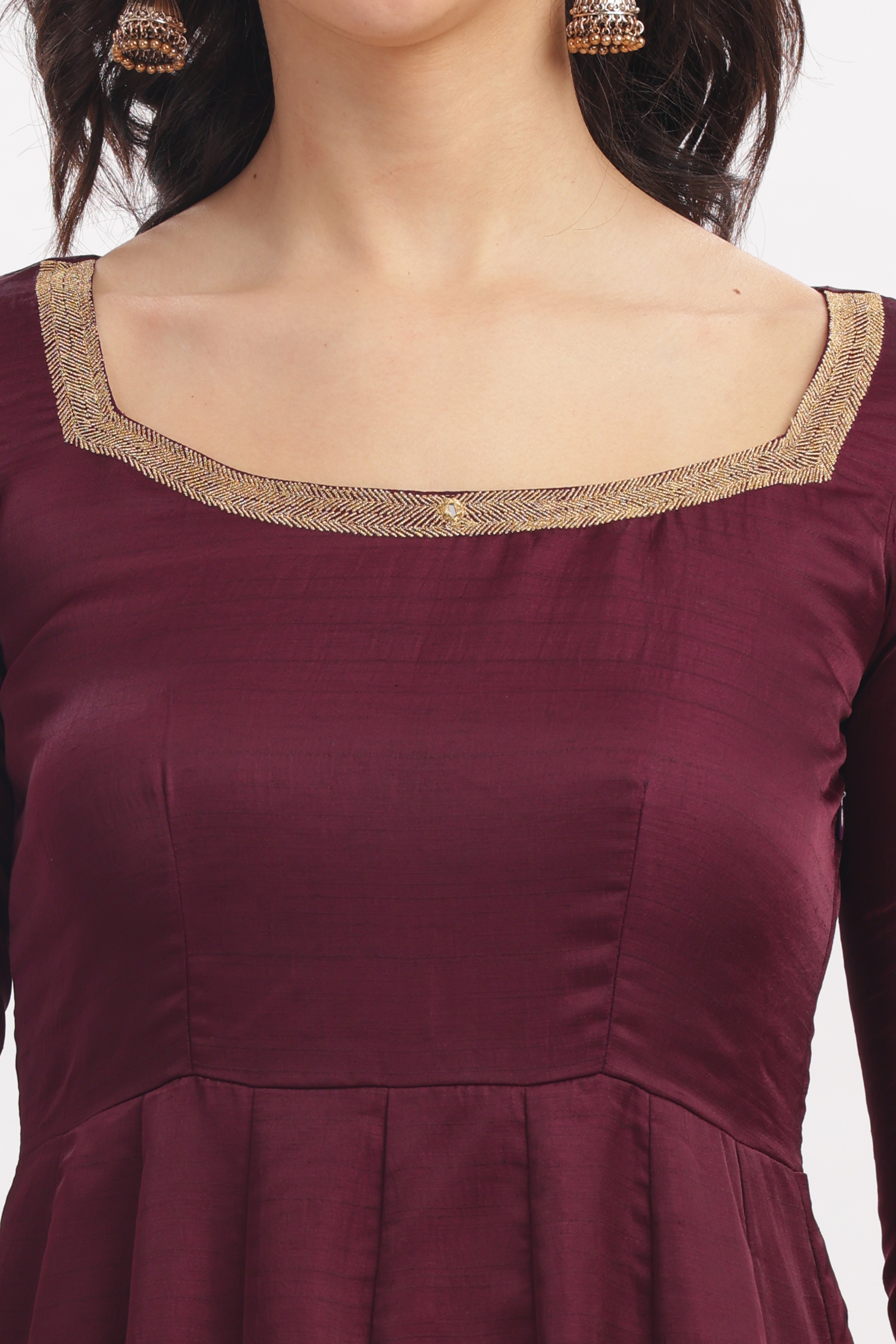 Wine Anarkali with Churi Sleeves