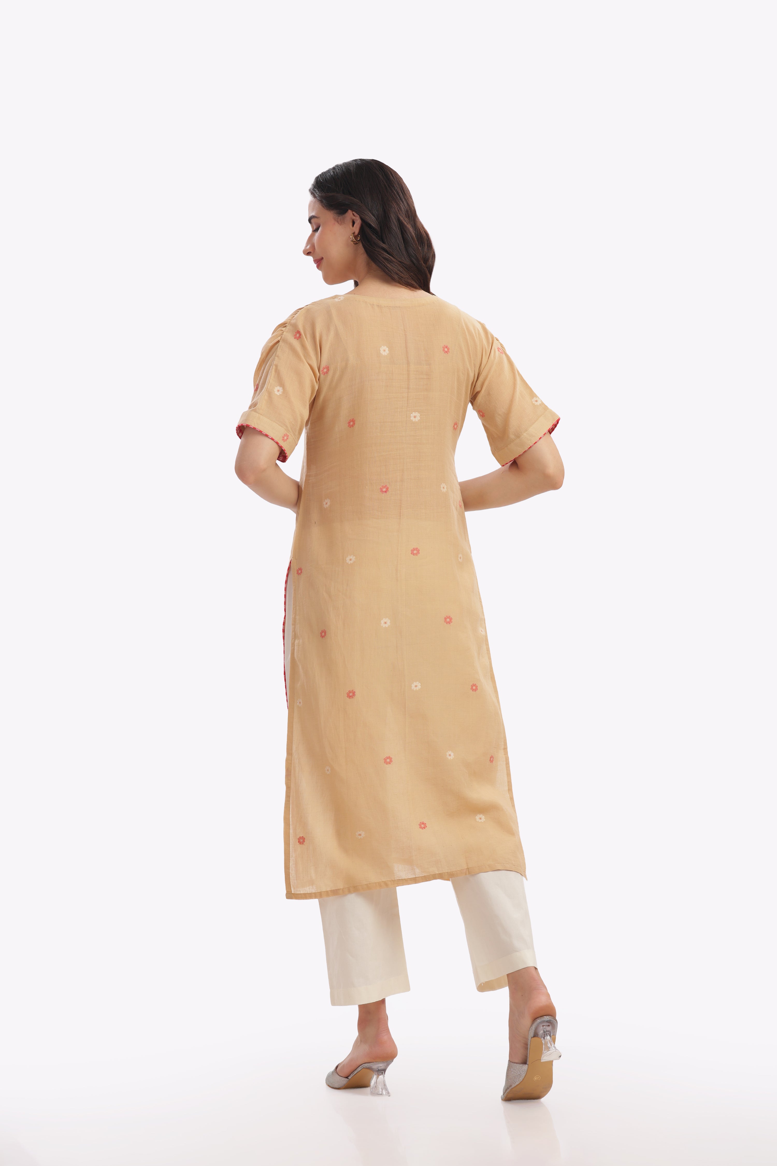 Beige Kurta with Gathered Sleeve