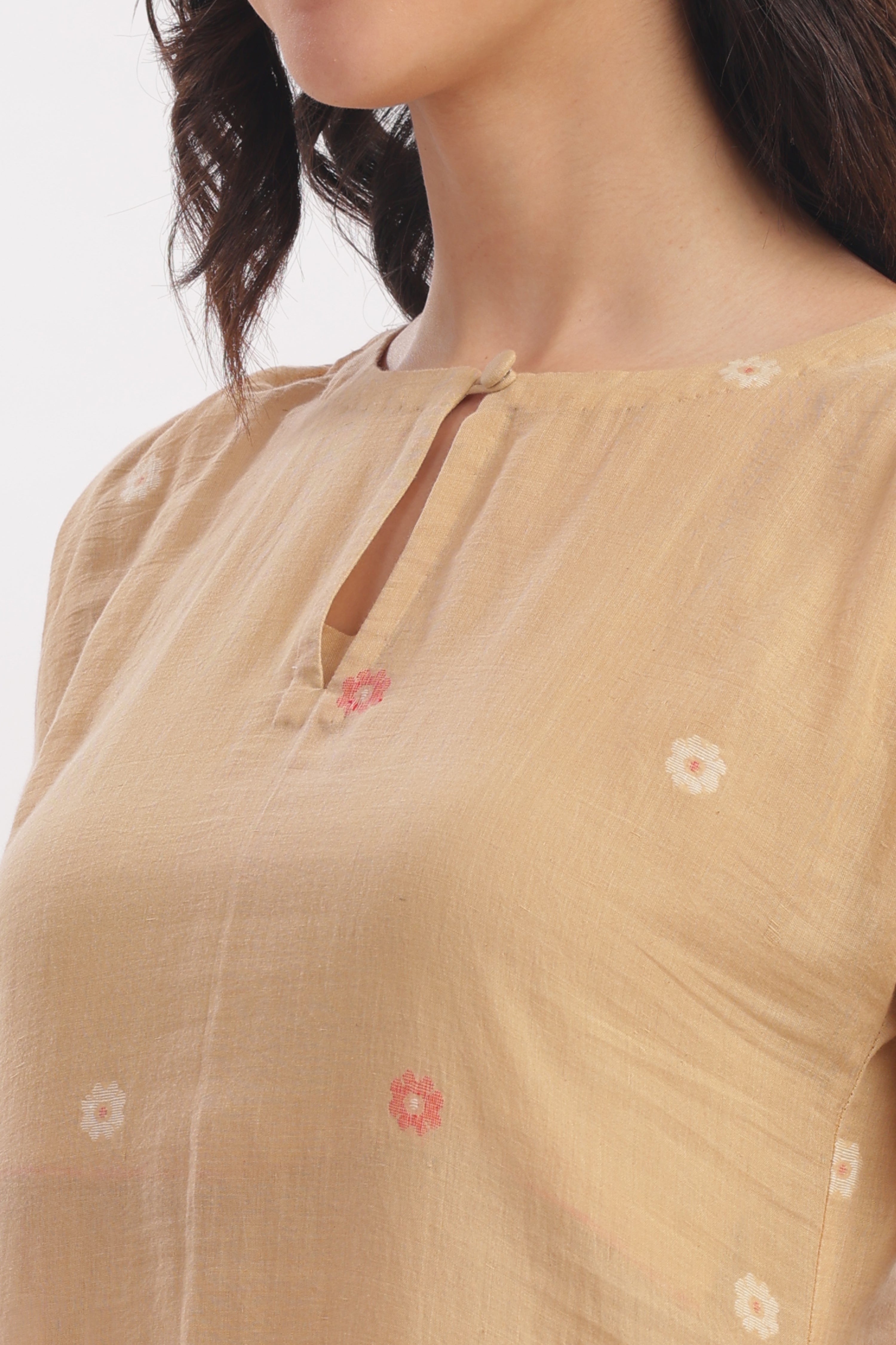 Beige Kurta with Gathered Sleeve