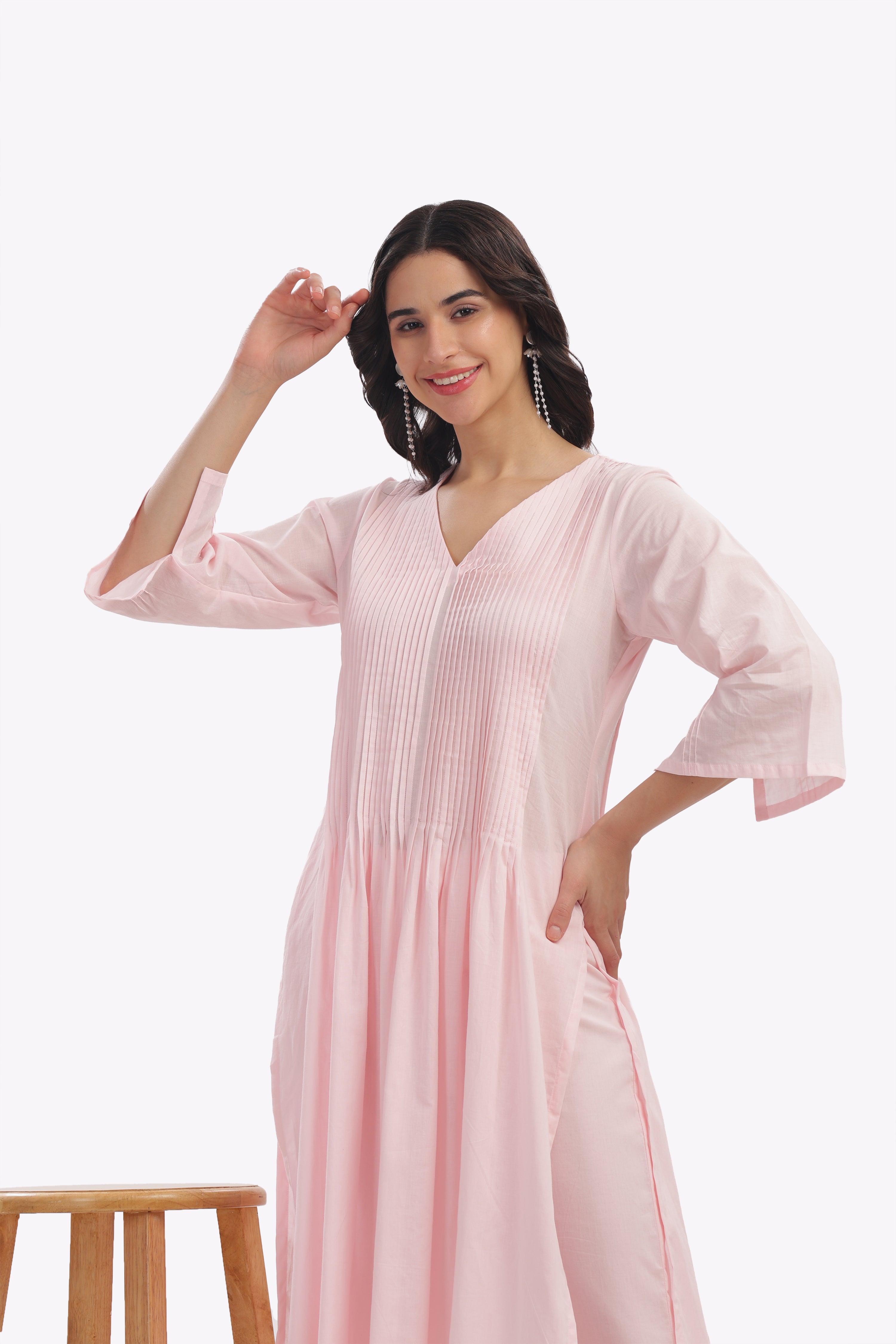 Soft Pink Pleated Kurta