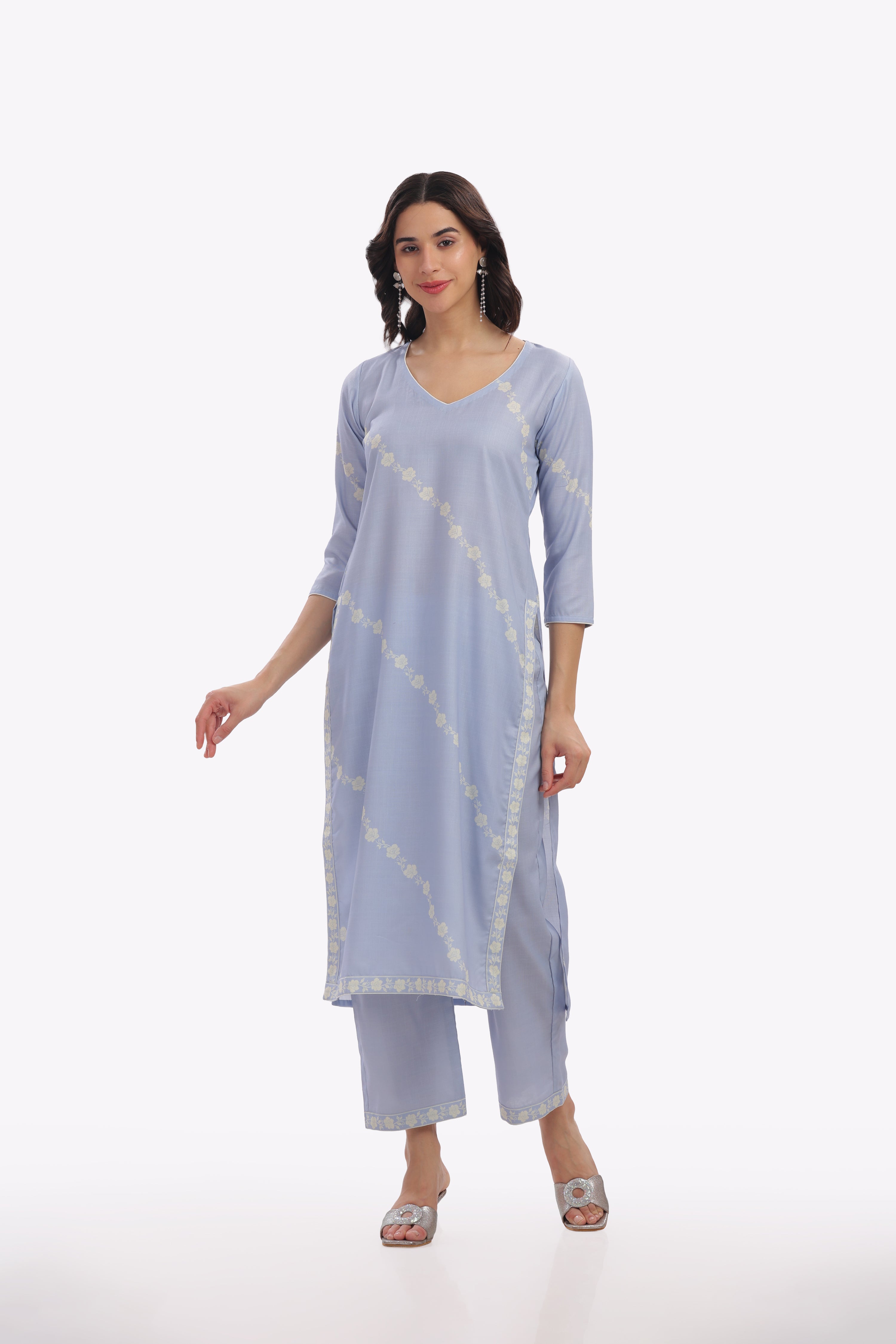 Light Blue Floral Printed Kurta