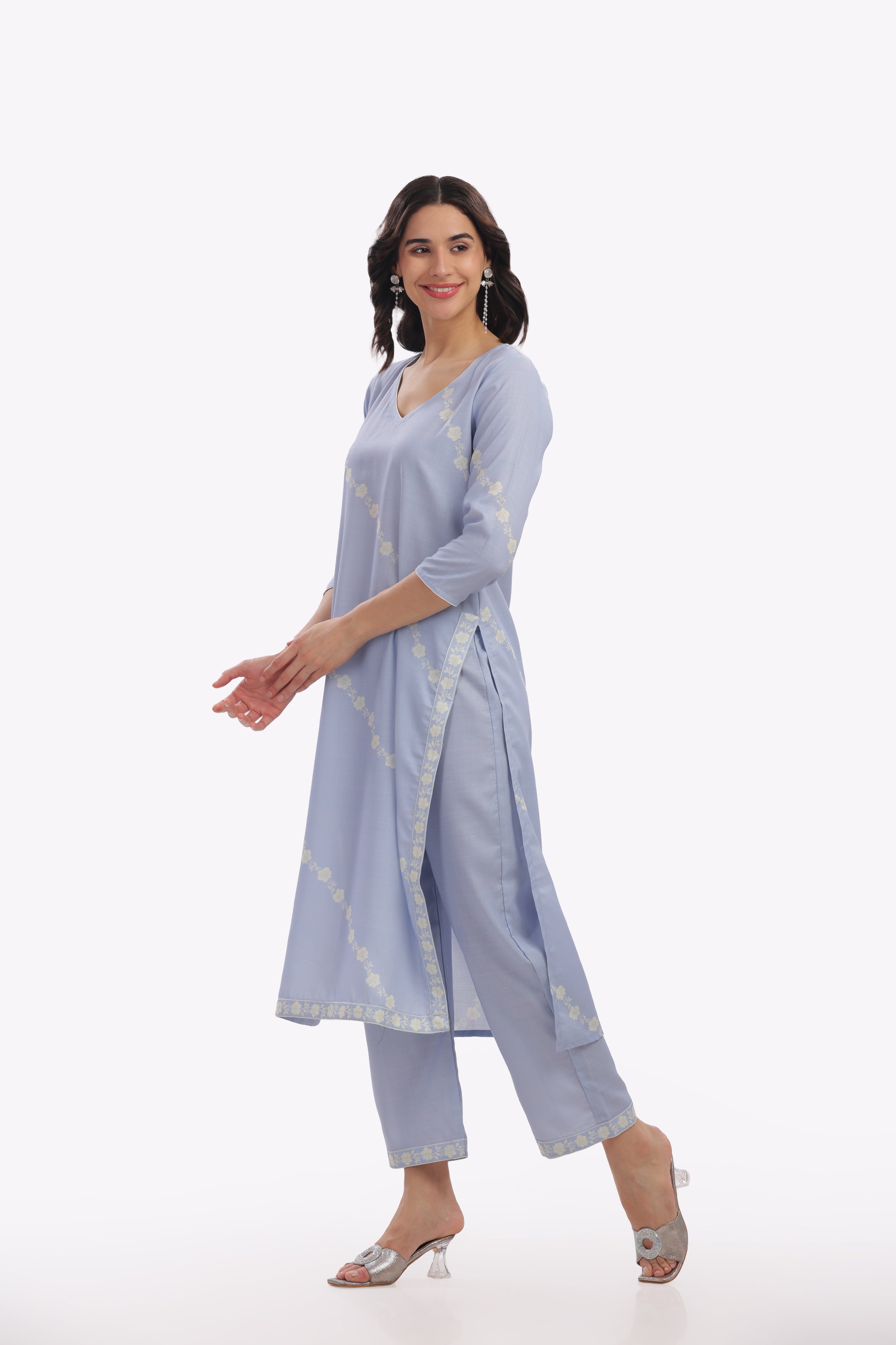 Light Blue Floral Printed Kurta