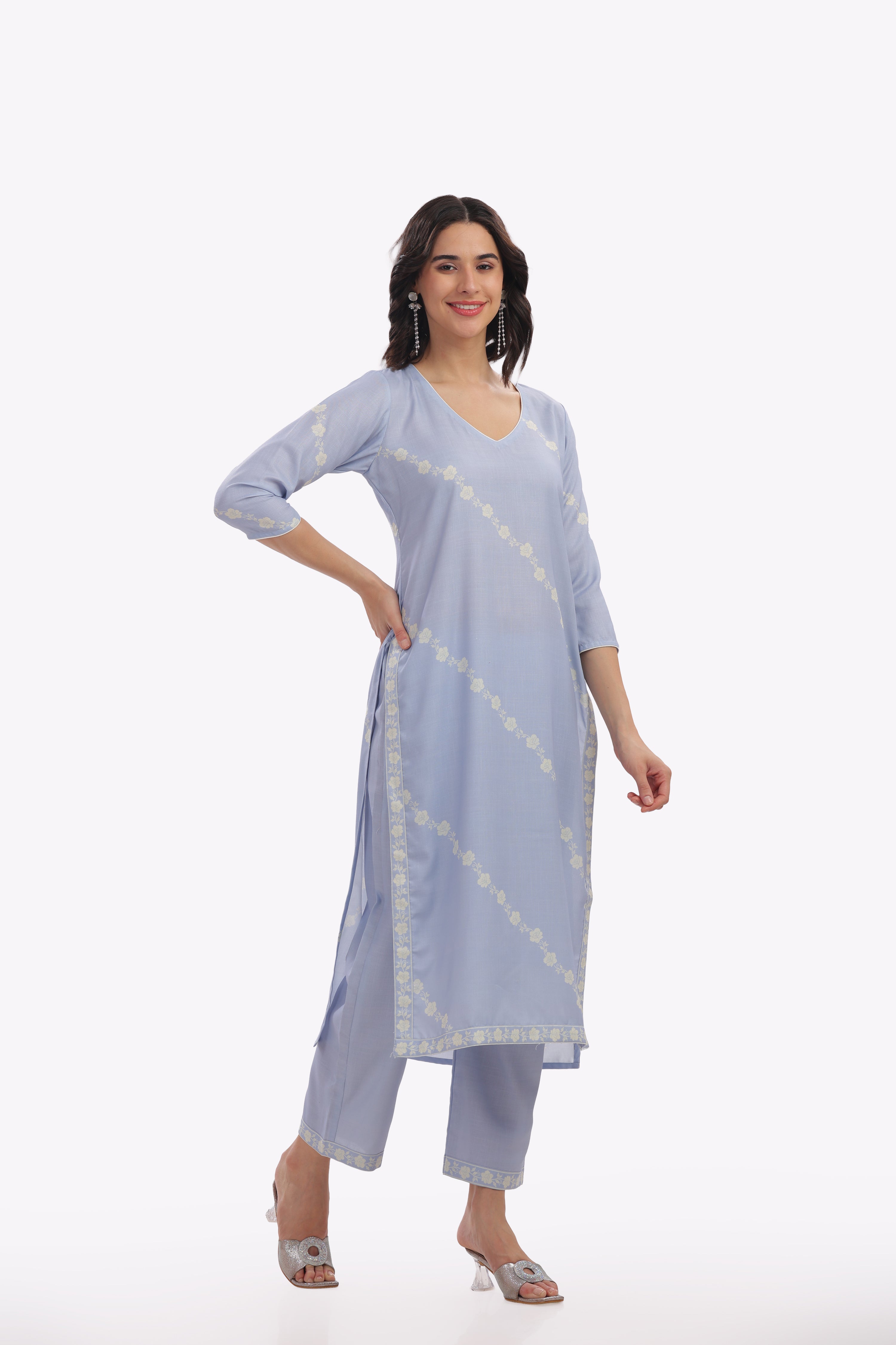 Light Blue Floral Printed Kurta