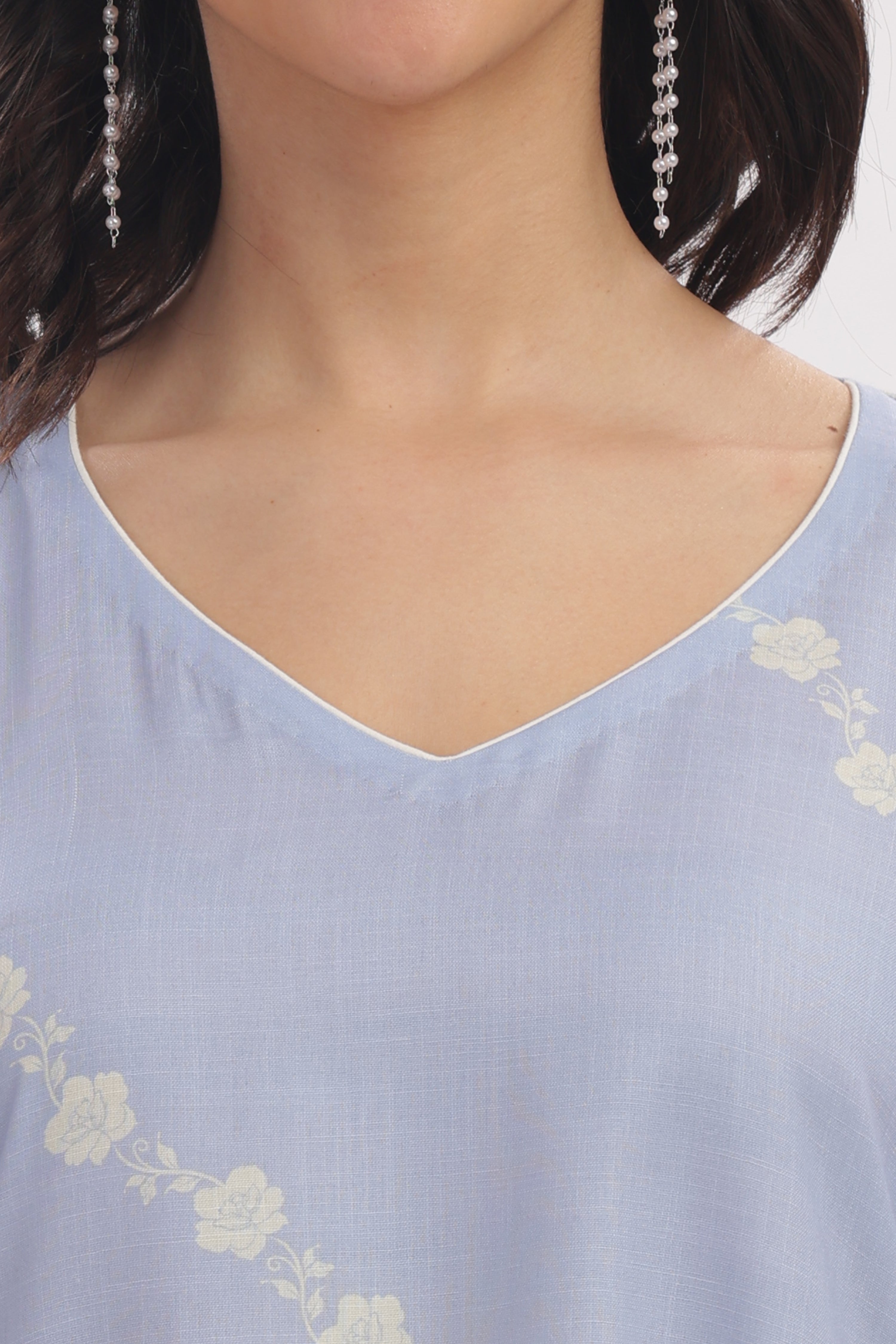 Light Blue Floral Printed Kurta