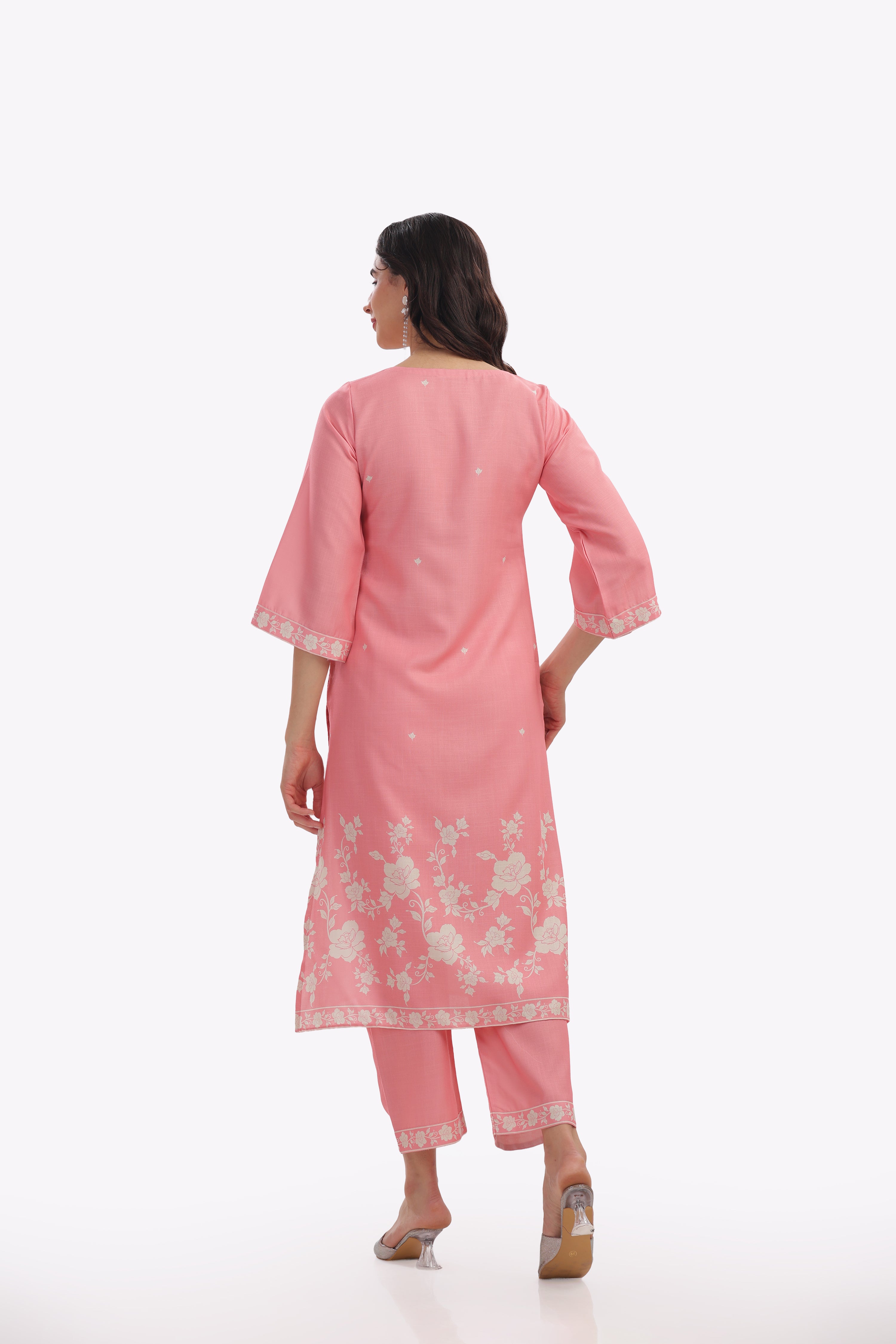 Peach Floral Printed Kurta