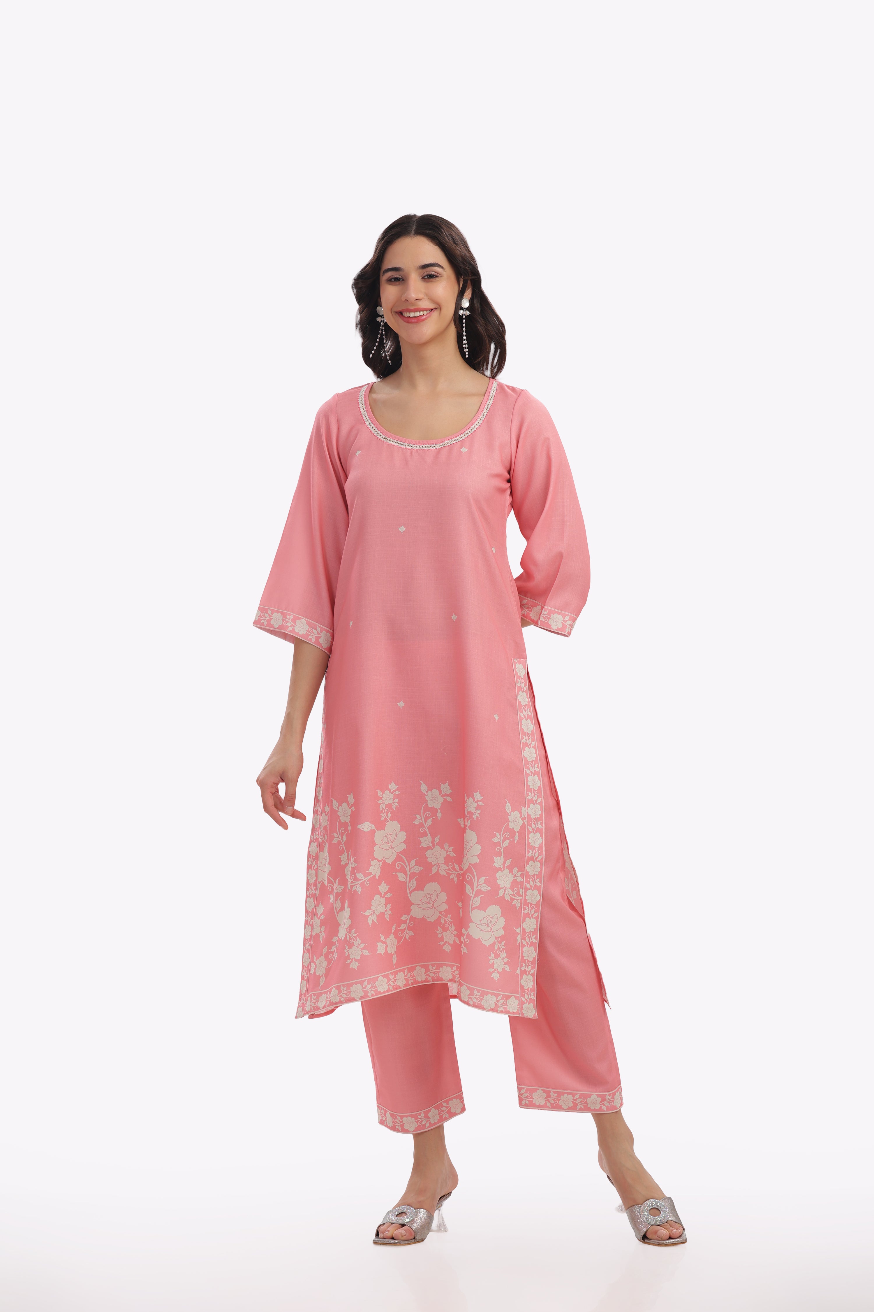 Peach Floral Printed Kurta
