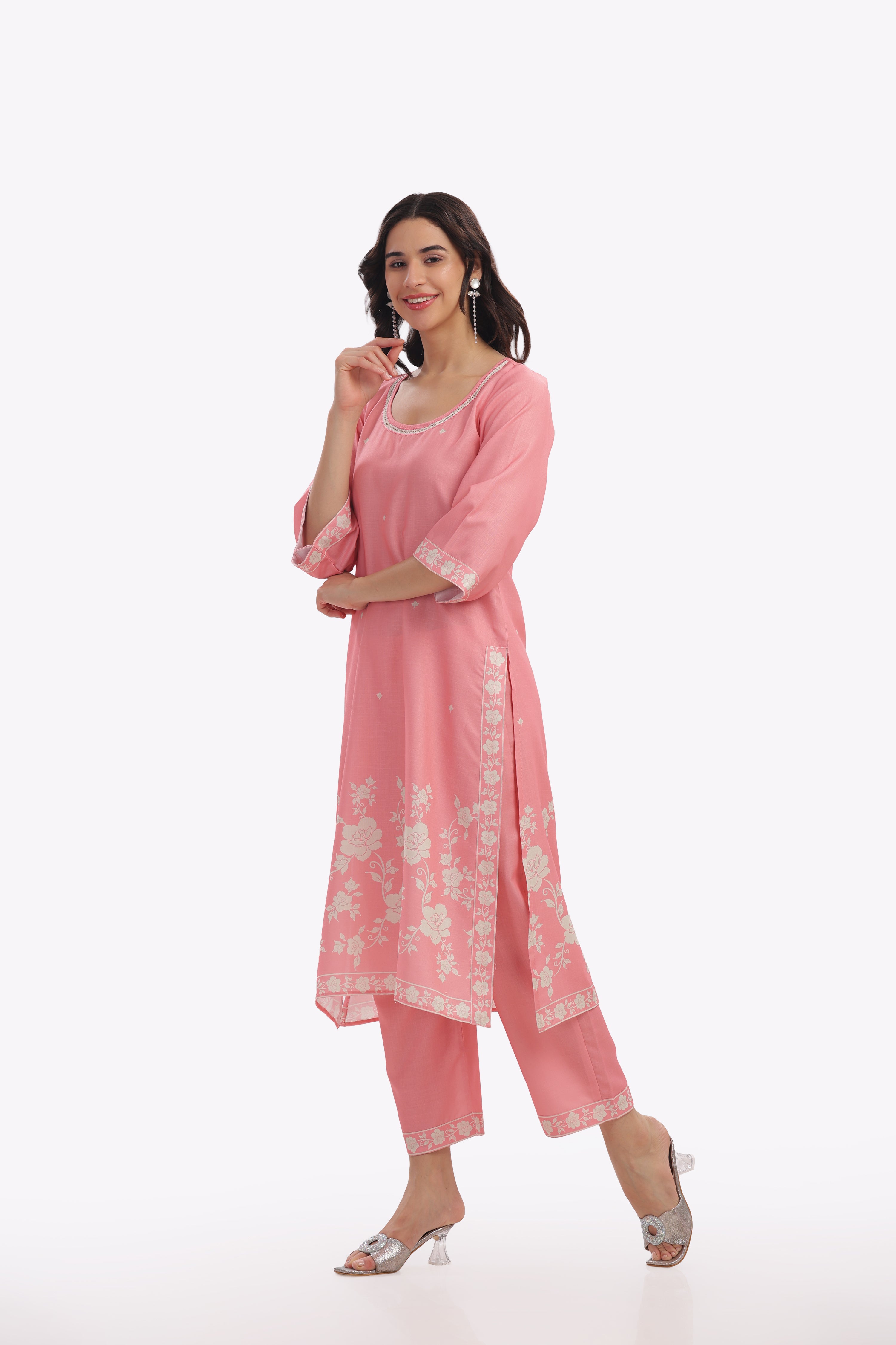 Peach Floral Printed Kurta