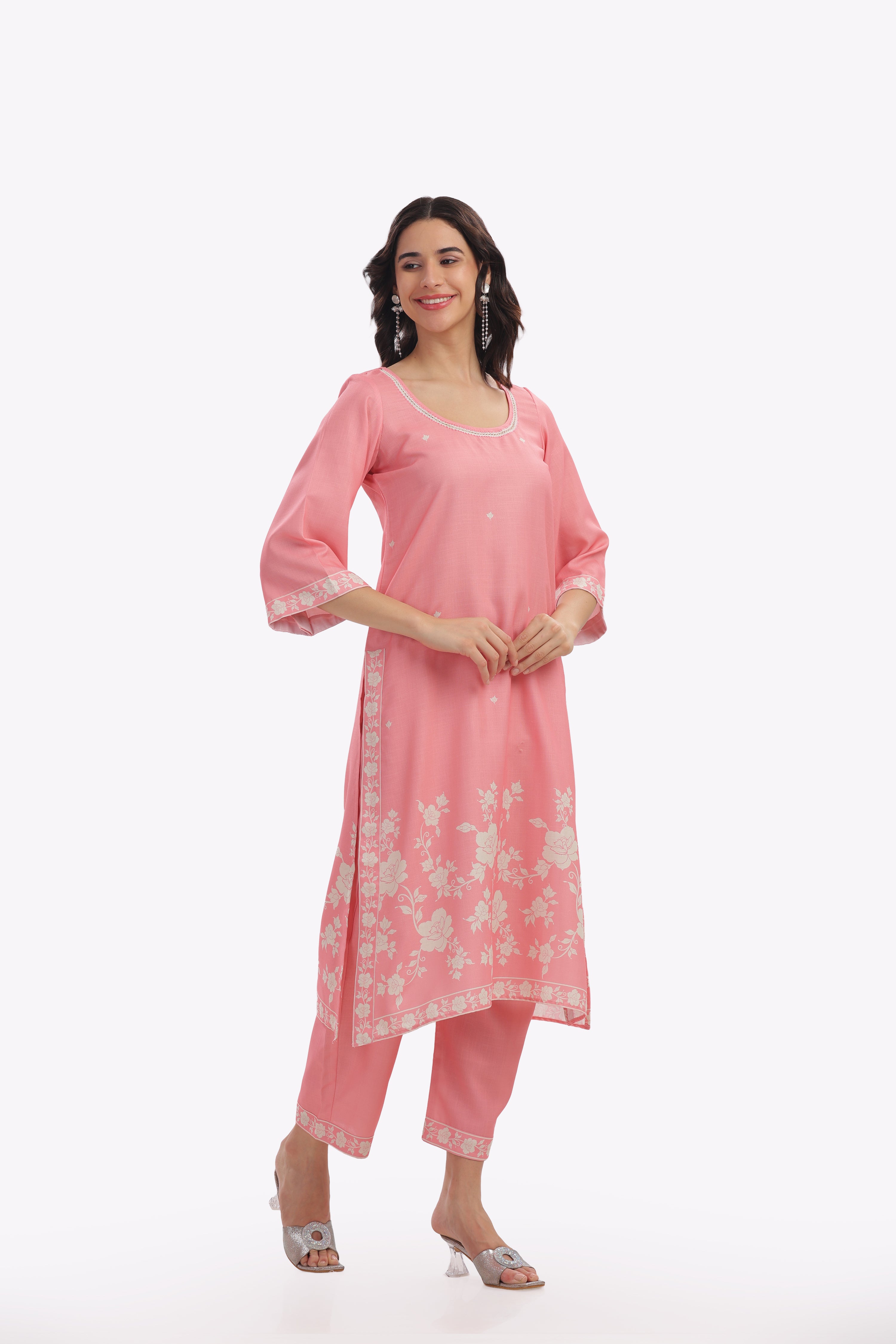 Peach Floral Printed Kurta