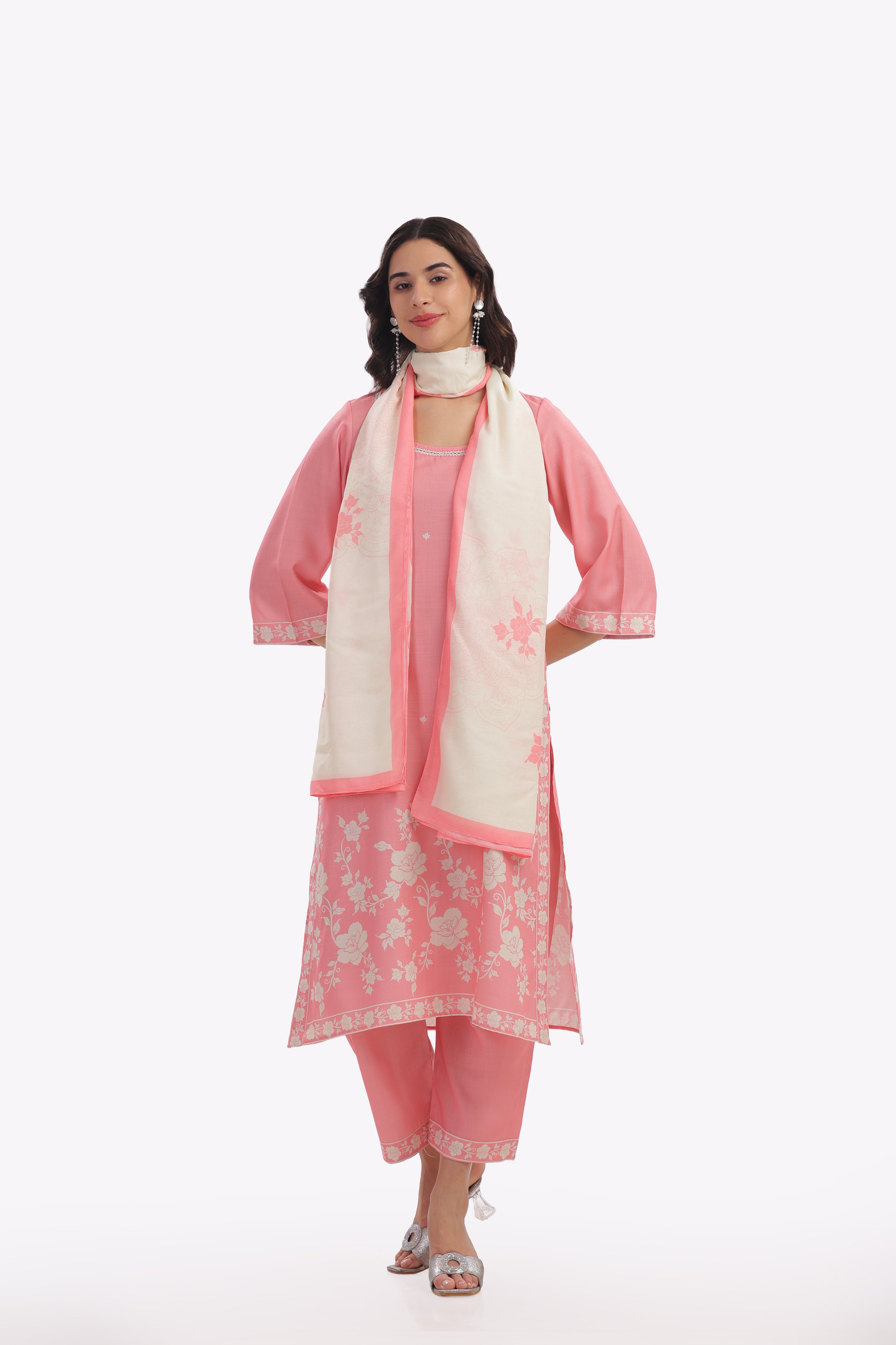 Peach Floral Printed Kurta