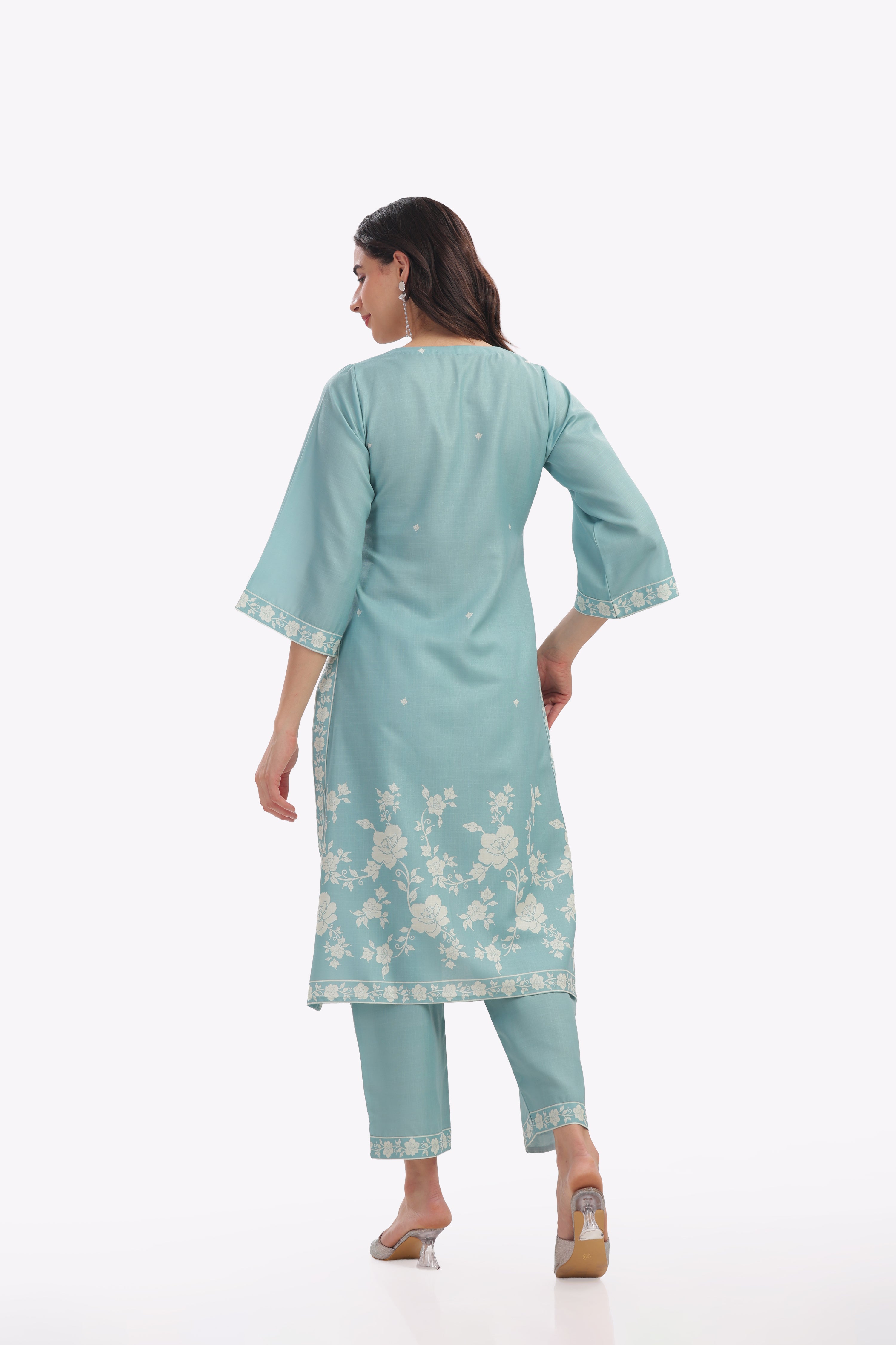 Light Teal Floral Printed Kurta