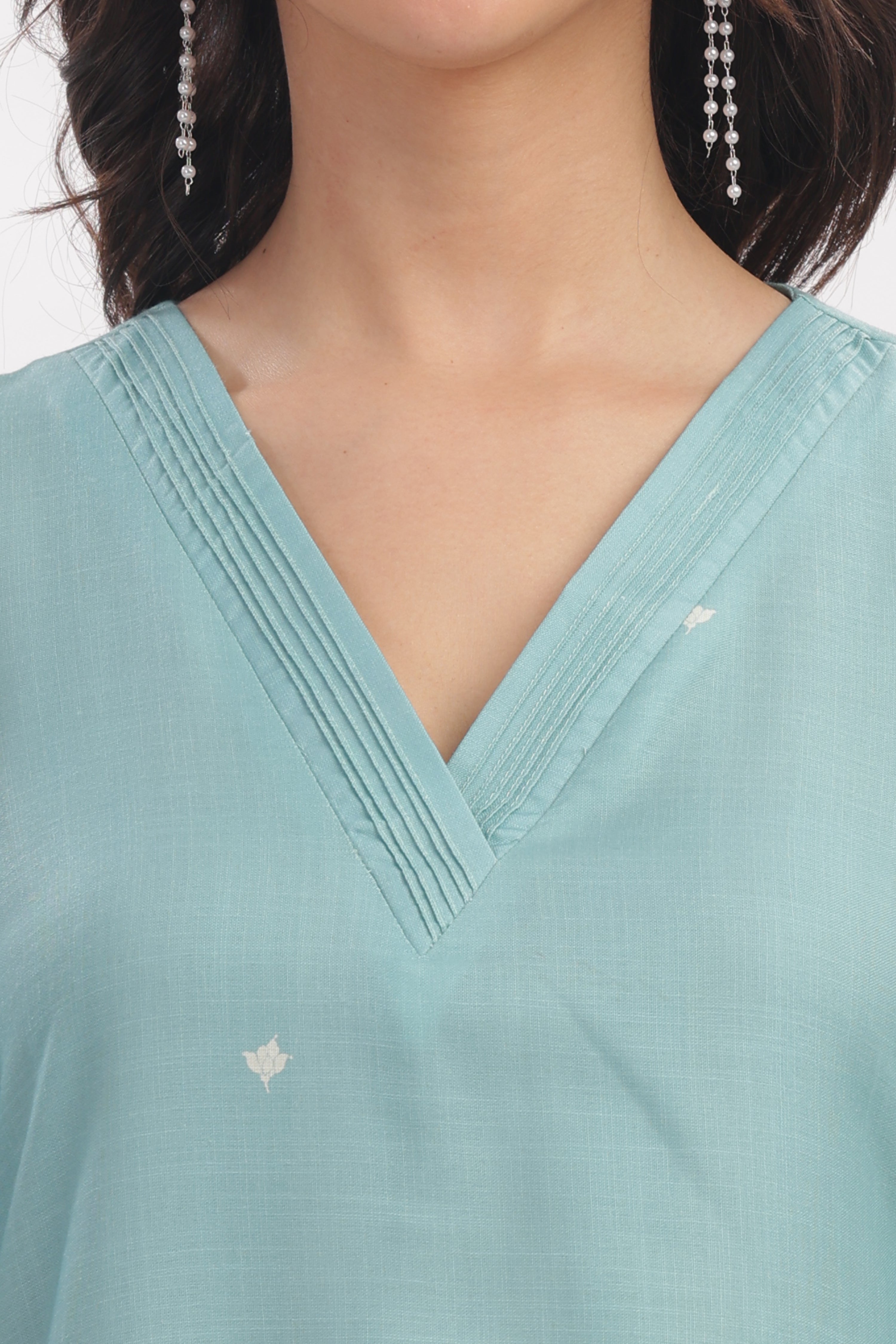 Light Teal Floral Printed Kurta
