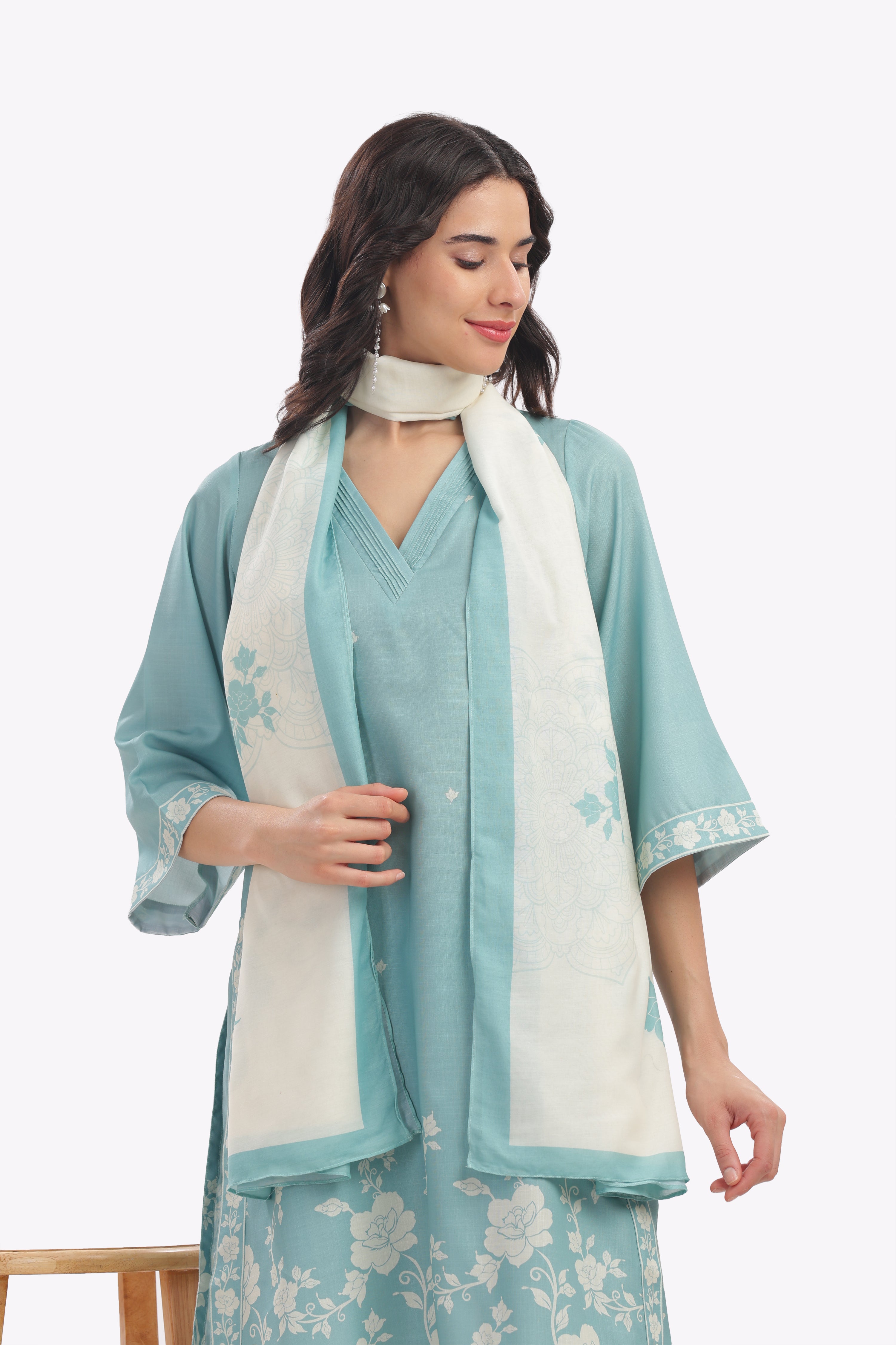 Light Teal Floral Printed Kurta