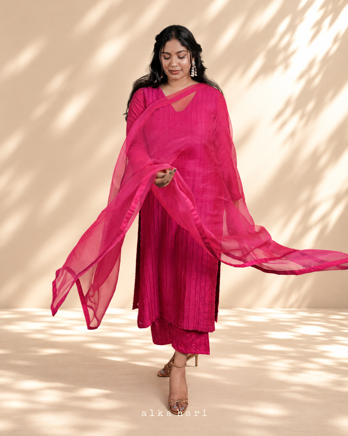 Hot Pink Mul Chanderi Silk Kurta