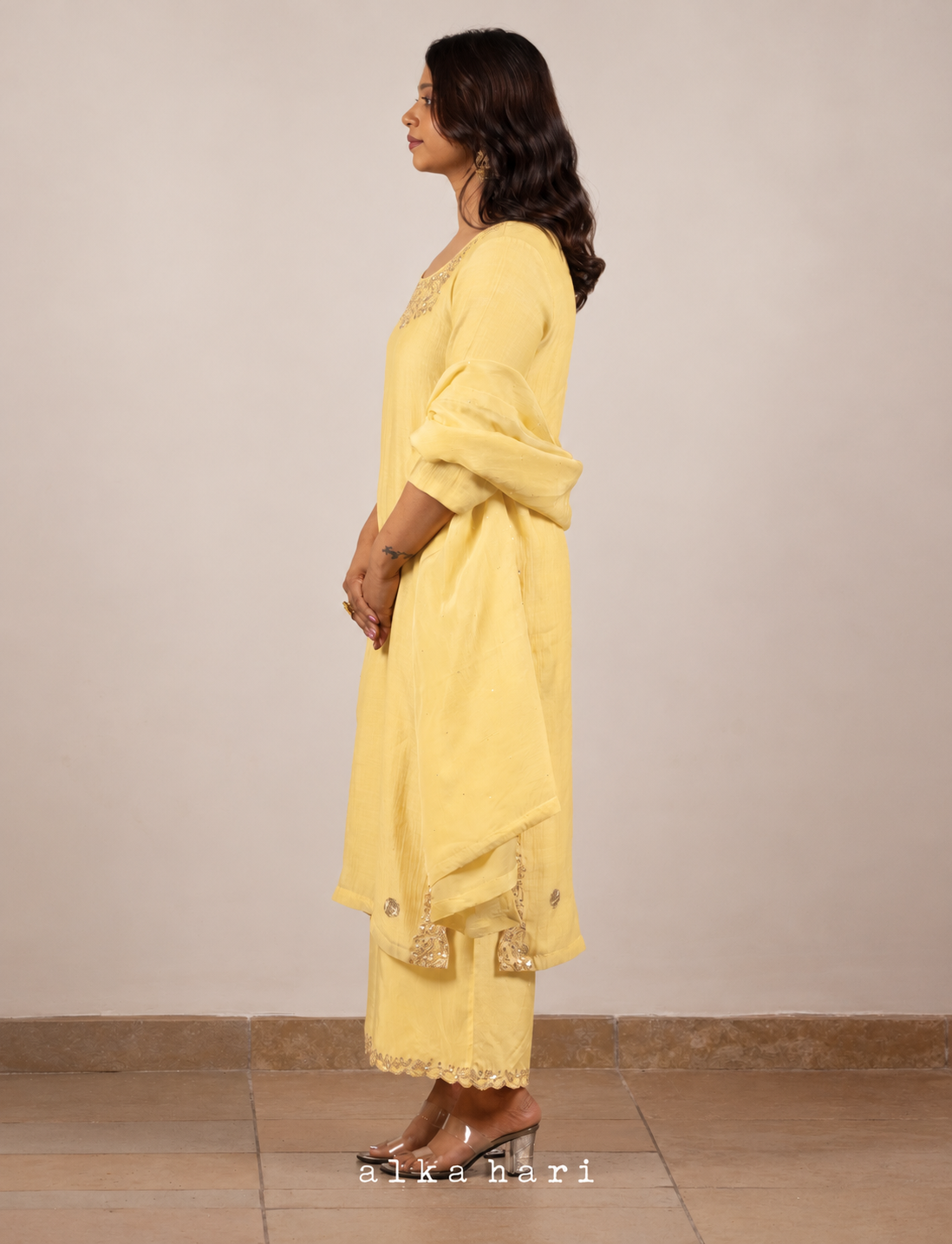 Yellow Mukaish Embroidered Chanderi Silk Kurta