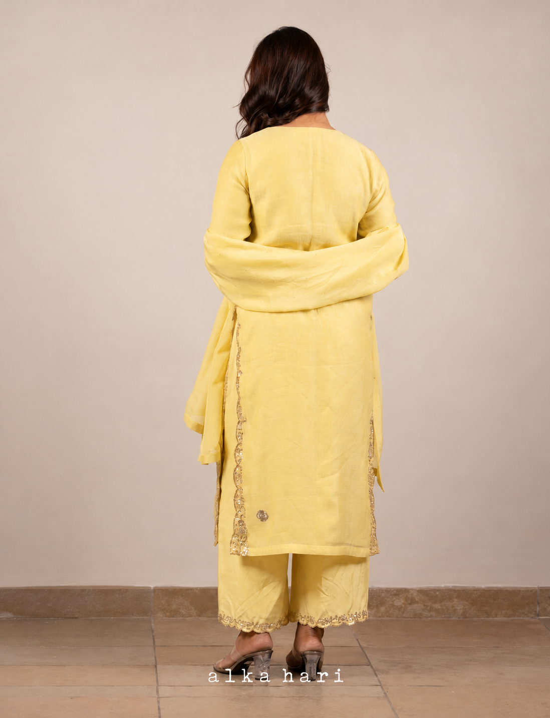 Yellow Mukaish Embroidered Chanderi Silk Kurta